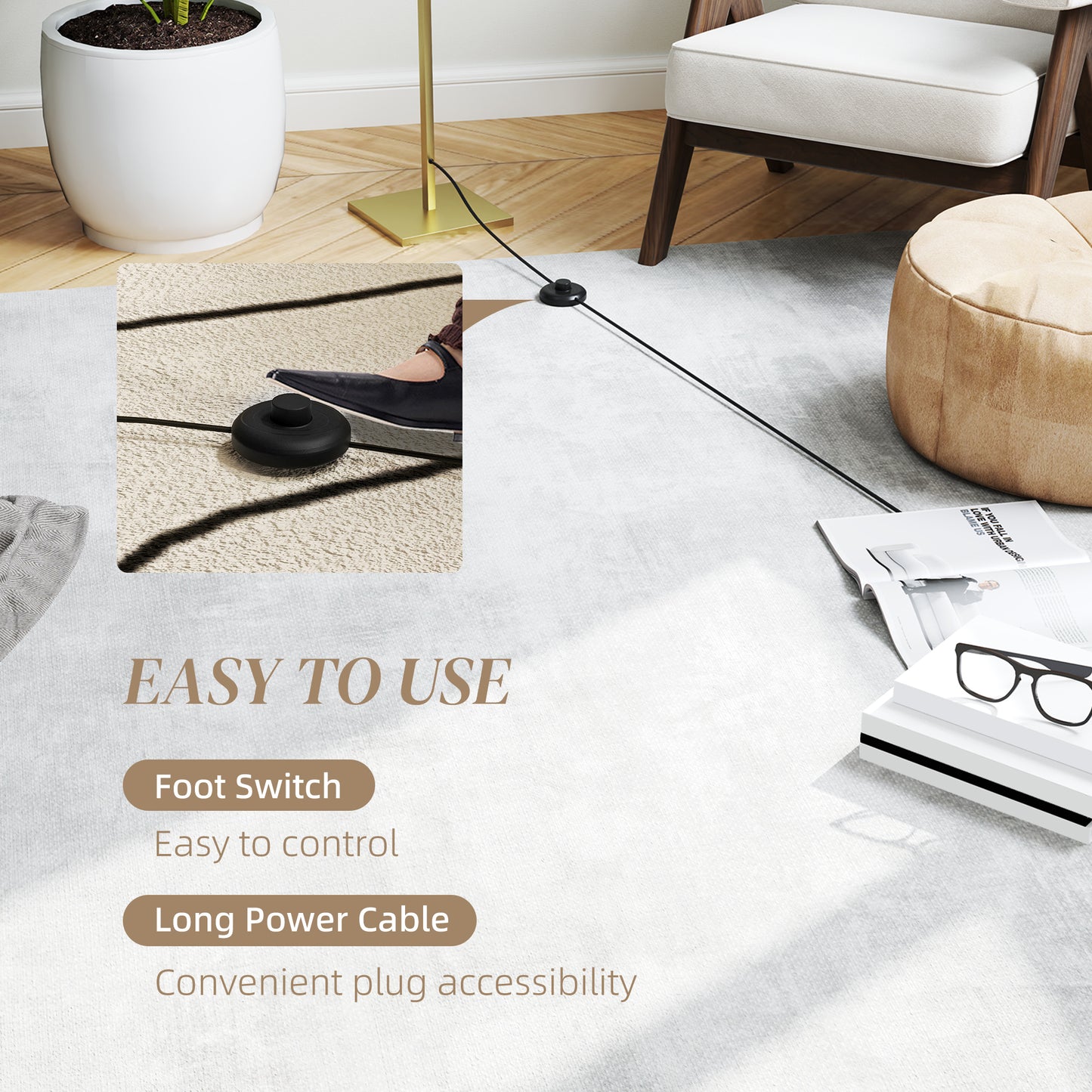 HOMCOM LED Floor Lamp Spiral Twist With 3 Adjustable Brightness Levels Foot Switch Gold Tone For Bedroom Living Room