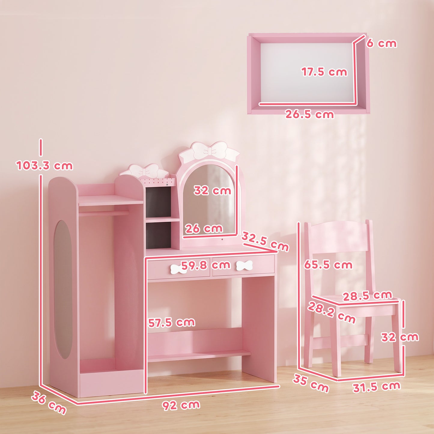 Aiplay Girls Dressing Table With Stool And Dual Color Light Mirror