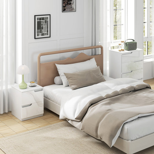 HOMCOM High Gloss White Chest Of Drawers With 4 Drawers And Matching Two Drawer Bedside Table Modern Set