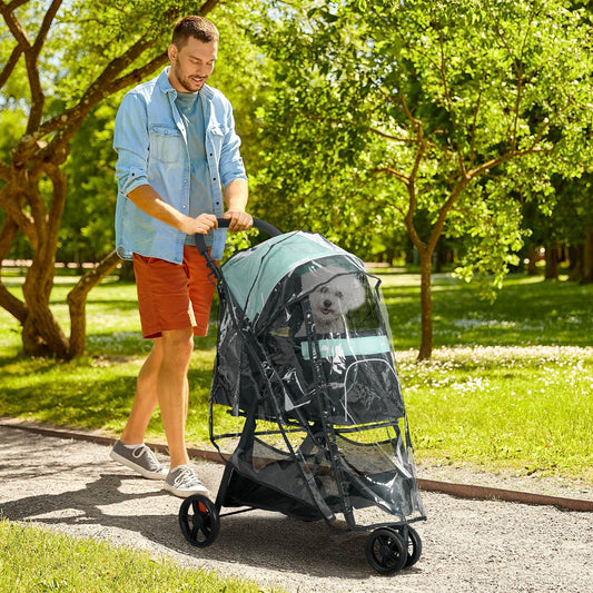 PawHut Foldable Pet Stroller with Rain Cover for XS and S-Sized Dogs Green - ALL4U RETAILER LTD