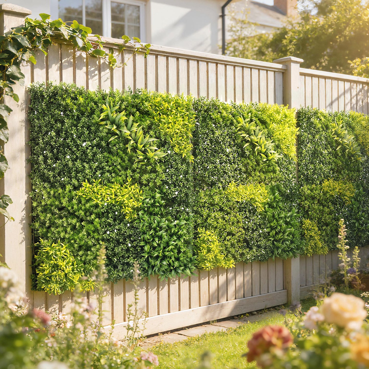 Outsunny 100x100 Cm Artificial Plant Wall Panel With Grass Backdrop Green UVA 340 Protection