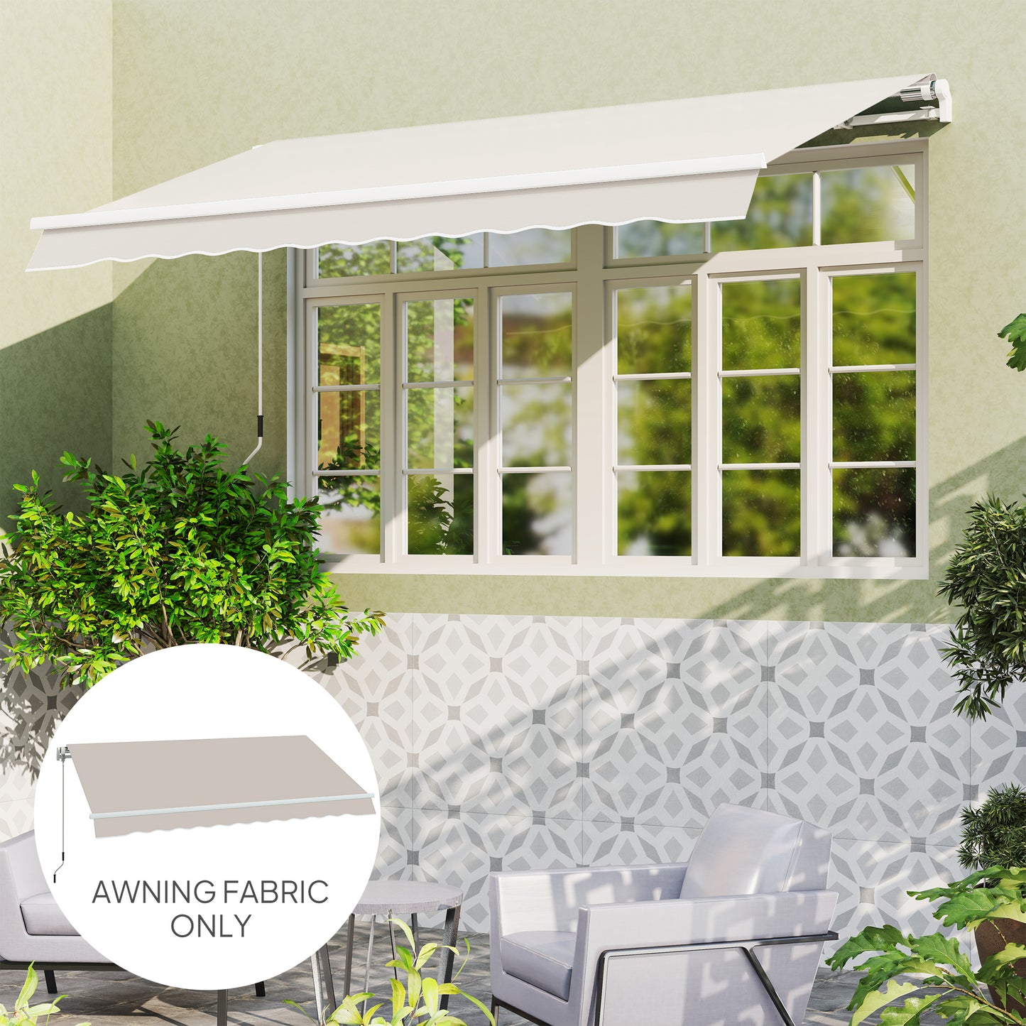 Outsunny 3 x 2.5 m Awning Replacement Canopy Cream White UPF 50+ Water Resistant Fabric