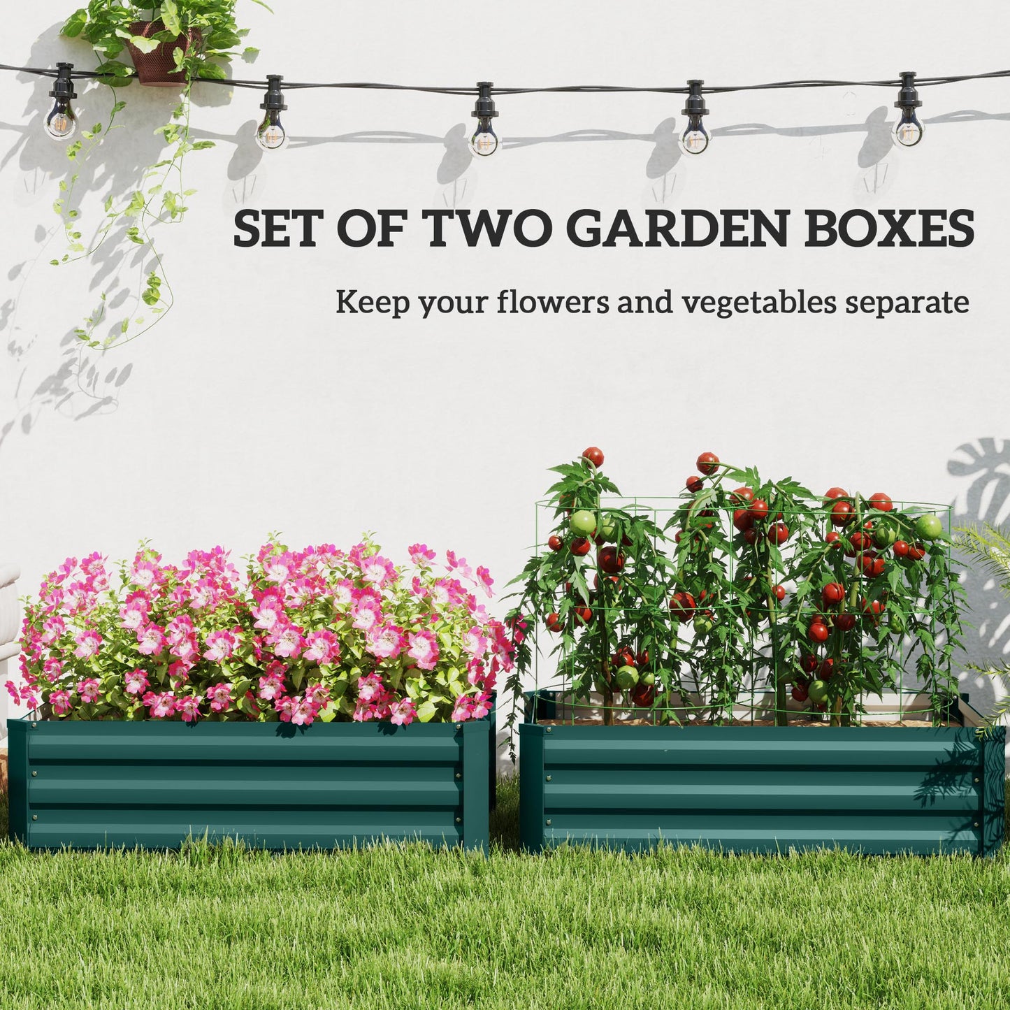 Outsunny Set of Two 100 x 60 cm Galvanised Steel Raised Planter Boxes Green Outdoor Garden