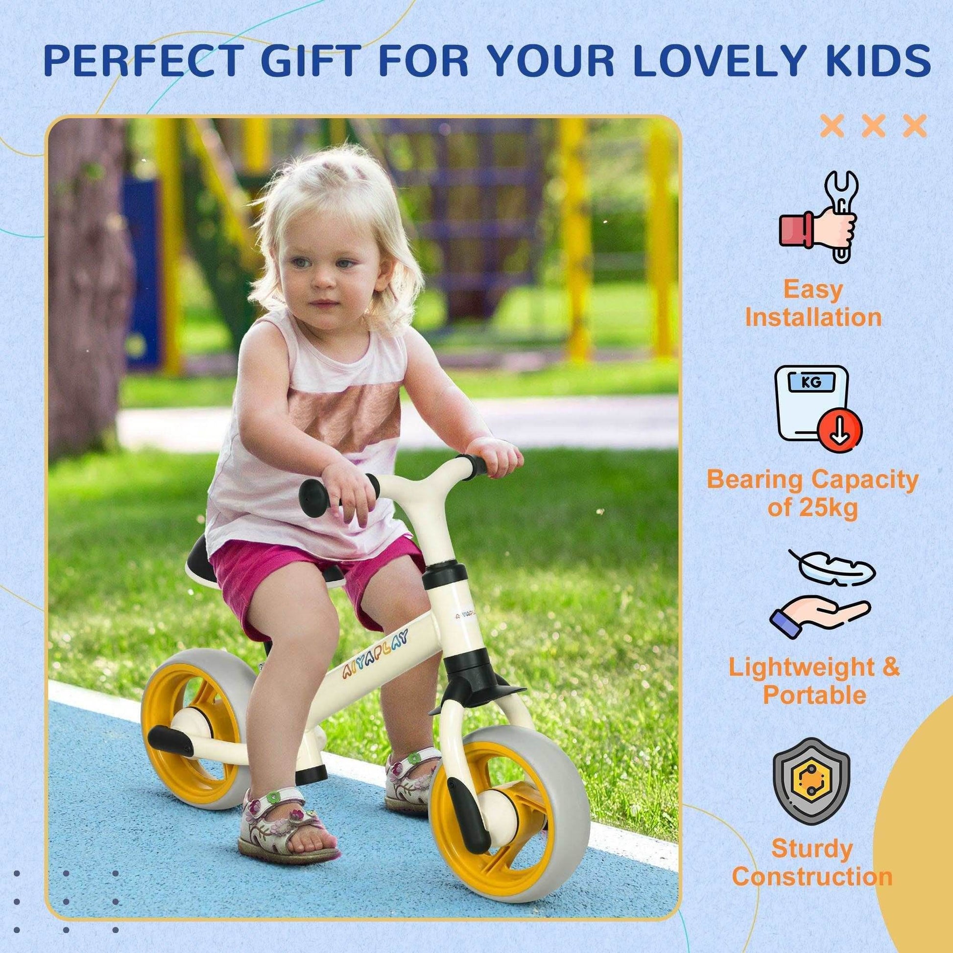 AIYAPLAY 8 Balance Bike - Lightweight and Adjustable with EVA Wheels - ALL4U RETAILER LTD