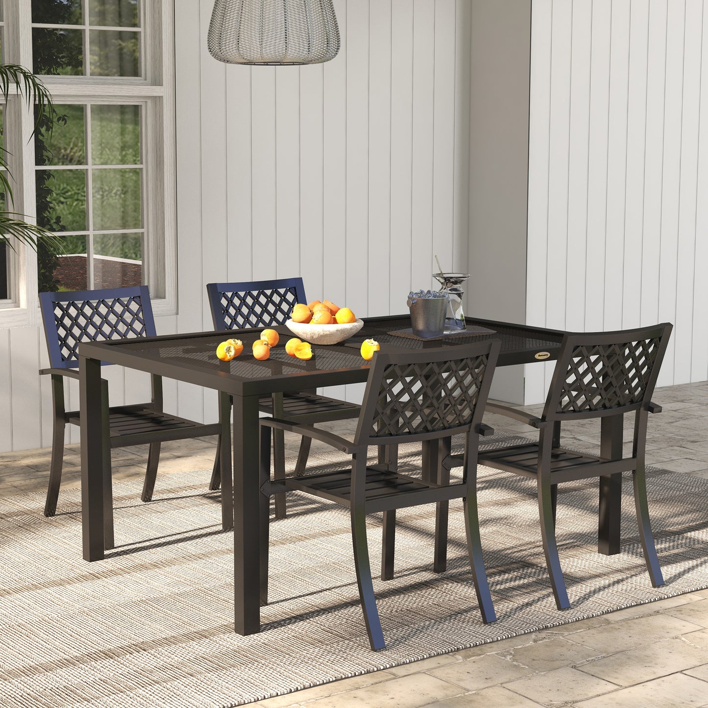 Outsunny Grey Steel Frame Outdoor Dining Table with Mesh Top for Patio and Balcony - ALL4U RETAILER LTD