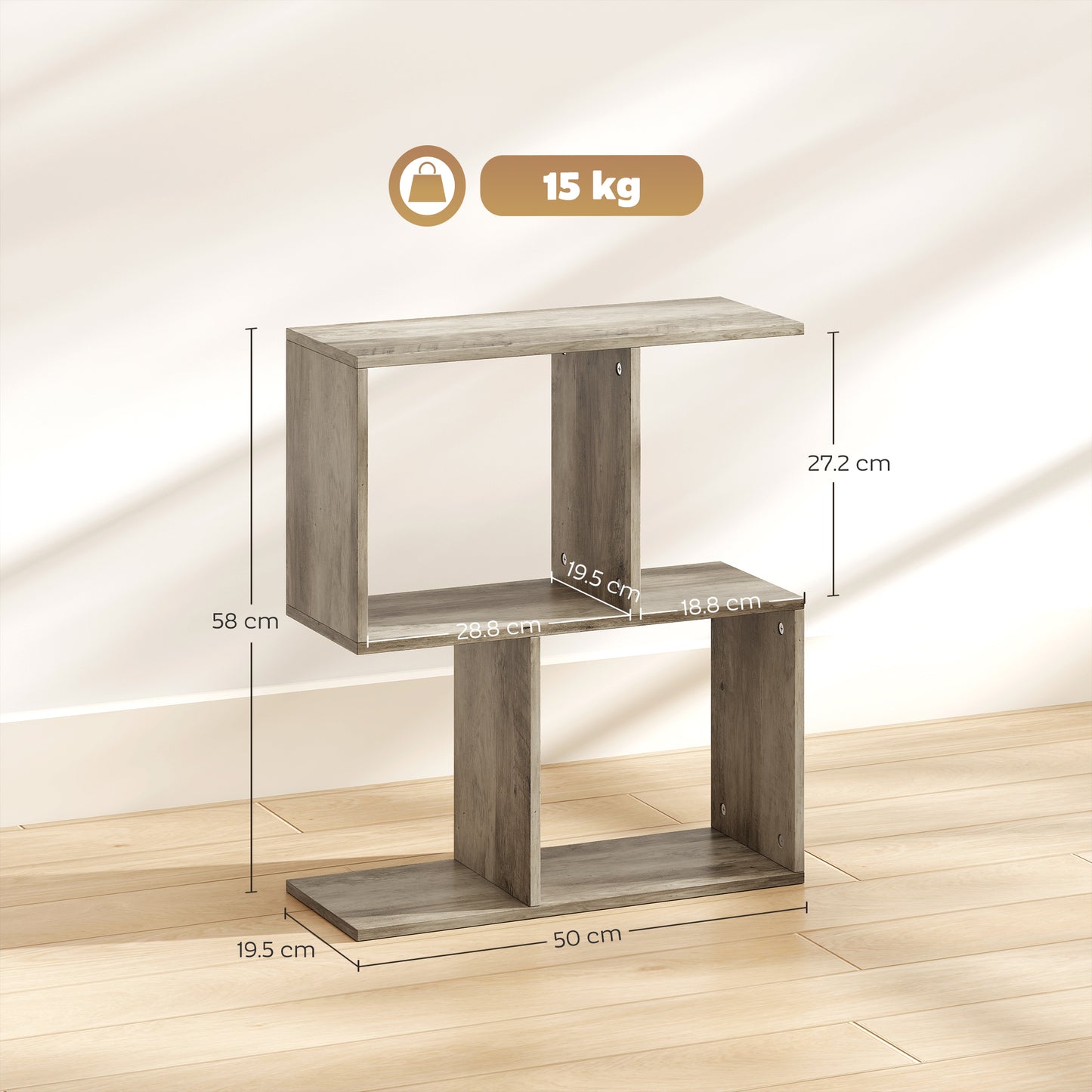 HOMCOM S Shaped Narrow Side Table 3 Tier With Storage Shelves Grey 50W x 19.5D x 58H cm
