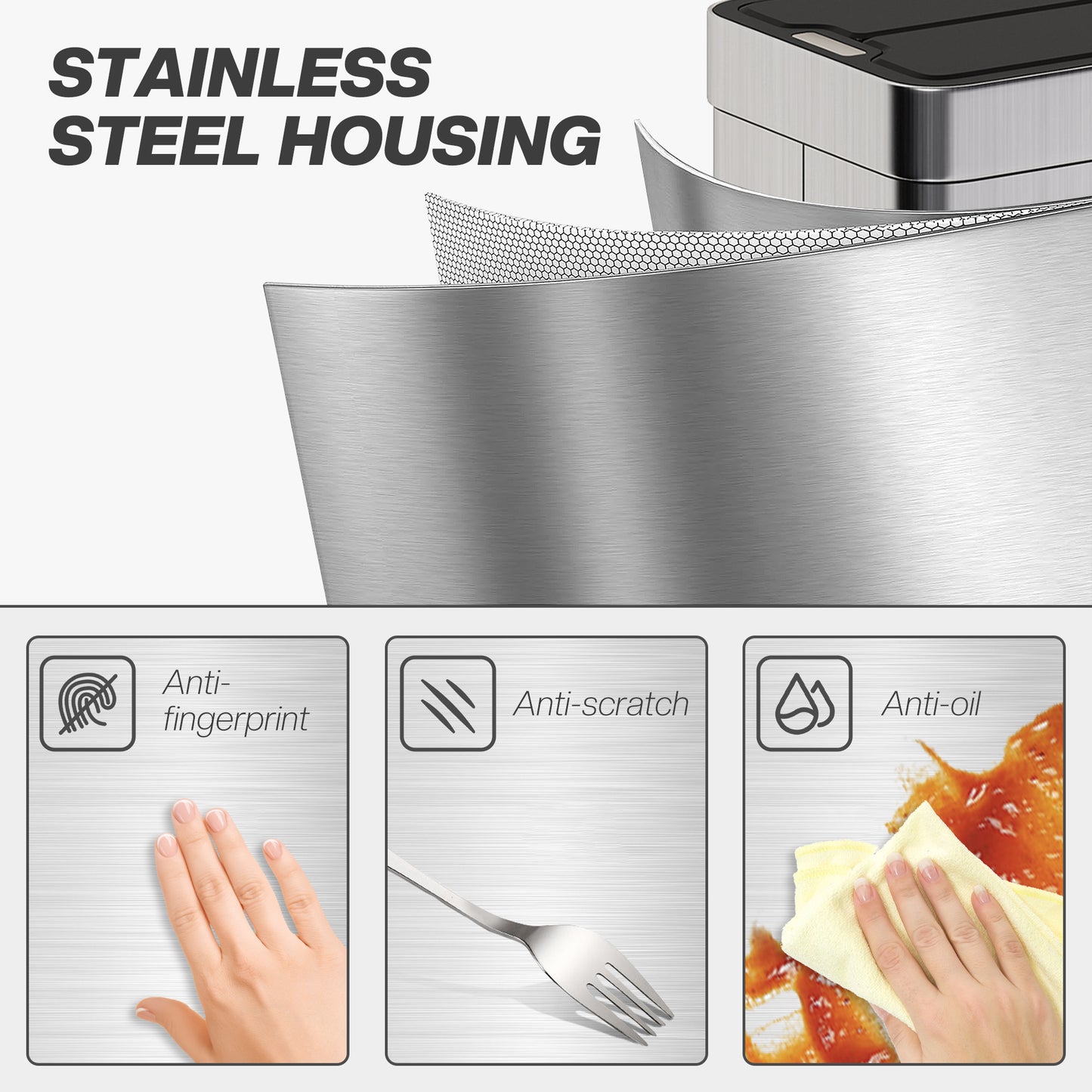 HOMCOM 55L Sensor Bin Large Automatic Touchless Rubbish Bin With Soft Close Lid Silver Tone