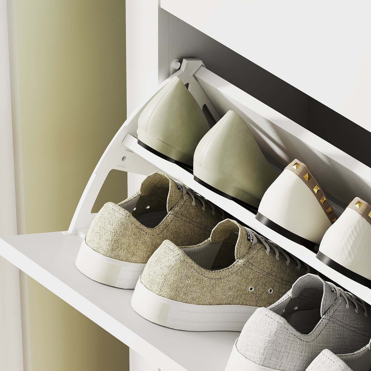 HOMCOM Modern Two Drawer Shoe Cabinet White Slim Shoe Storage For 14 Pairs UK Mens 9.5