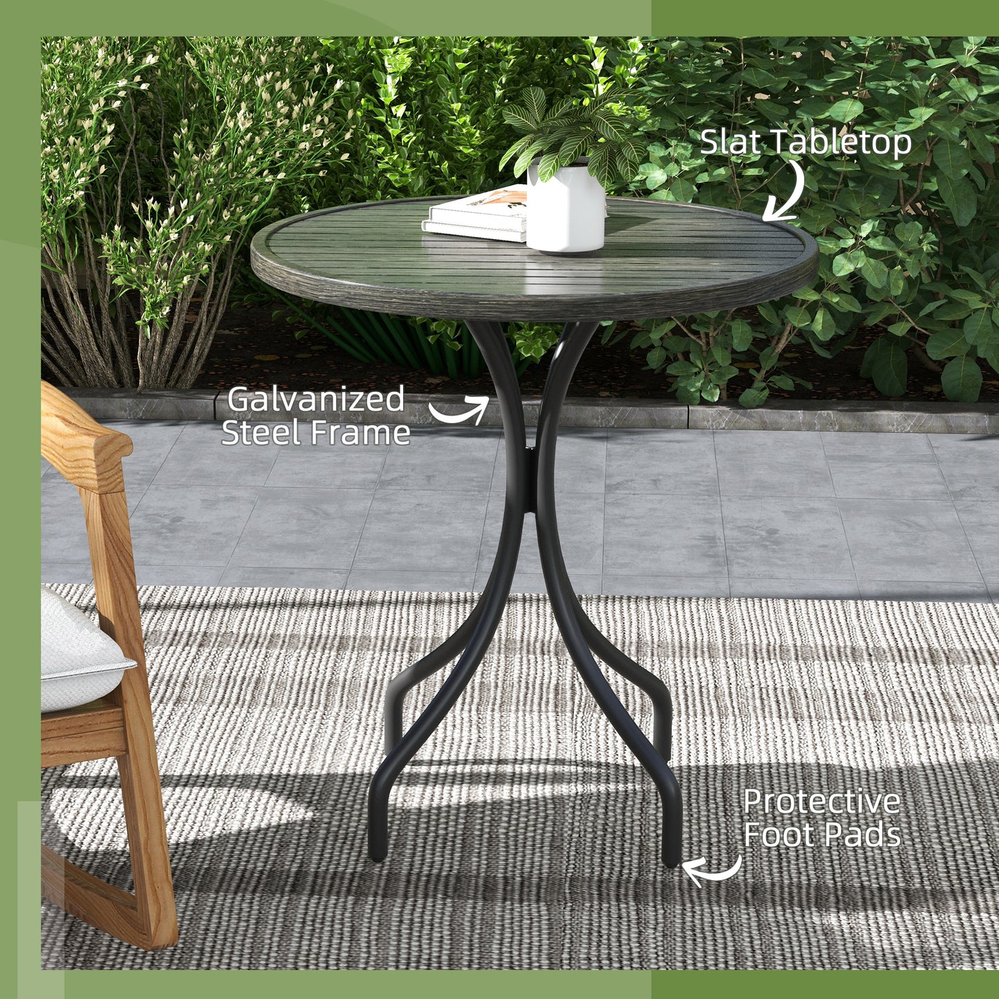 Outsunny 66cm Galvanised Steel Round Garden Table With Slatted Top Grey Powder Coated Frame