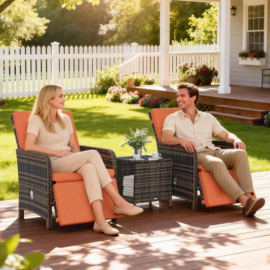 Outsunny 3 Piece Rattan Bistro Set With Cushions And Storage Function For Balcony Orange