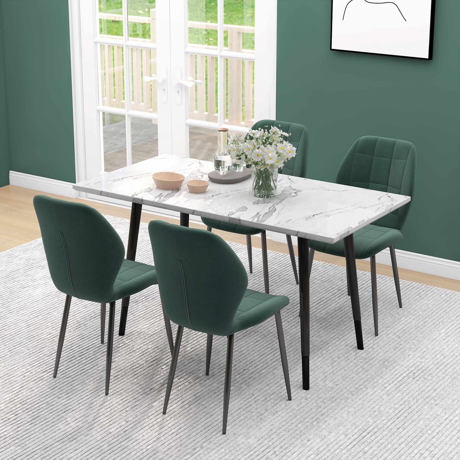 HOMCOM Set of Four Dark Green Flannel Tub Dining Chairs - ALL4U RETAILER LTD