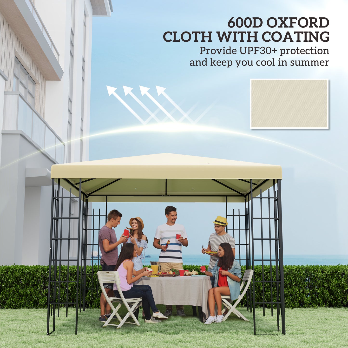 Outsunny 3x3m Gazebo Canopy Replacement Top Cream Durable Polyester With UPF30Plus Grommet Holes Fits 84C303 Frames