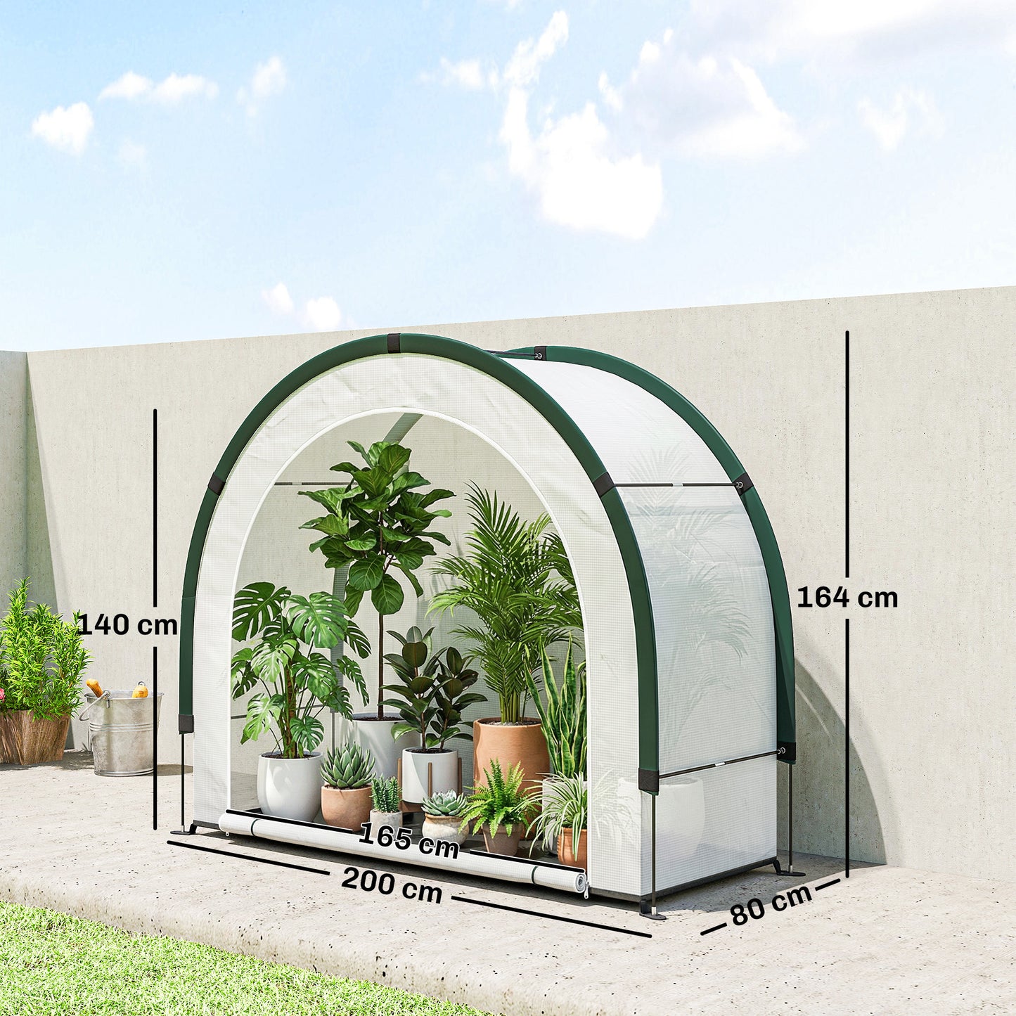 Outsunny Foldable Portable Mini Greenhouse With Zipper Door PE Base 200 x 80 x 164 cm Green