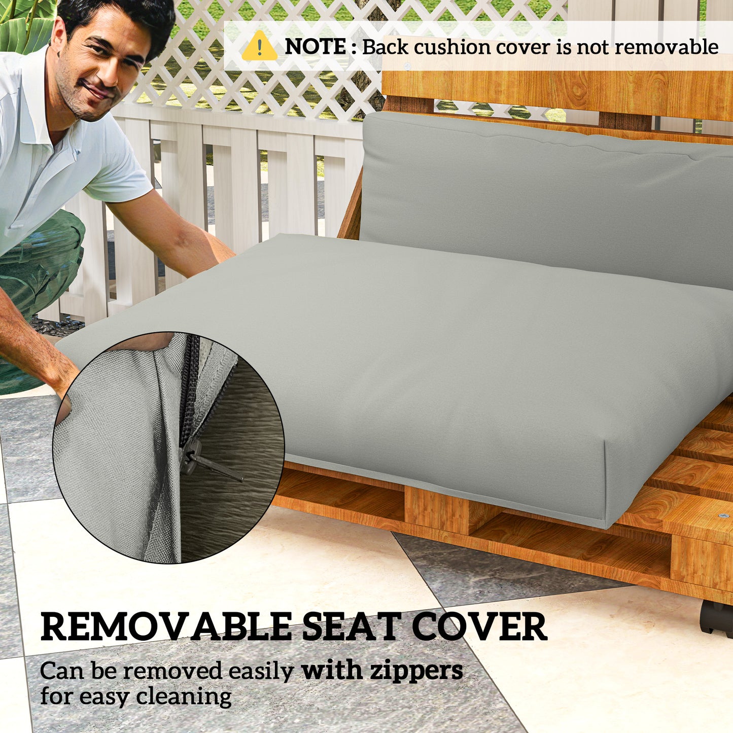 Outsunny Two Piece Seat Pallet And Back Cushions Light Grey 120 x 80 cm Seat Cushion And 120 x 45 cm Back Cushion
