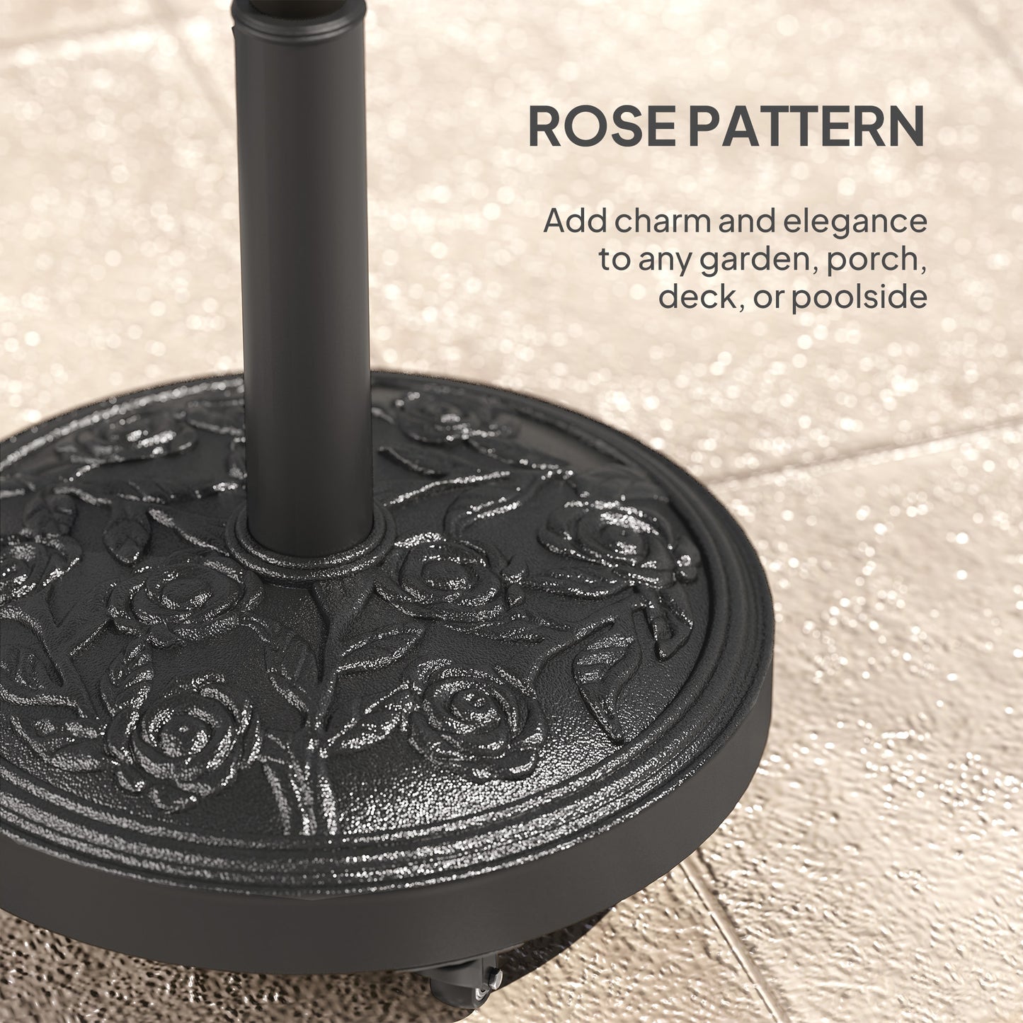 Outsunny Parasol Base With Wheels Cast Iron Effect Weather Resistant Black For Umbrella Canopy Patio Garden