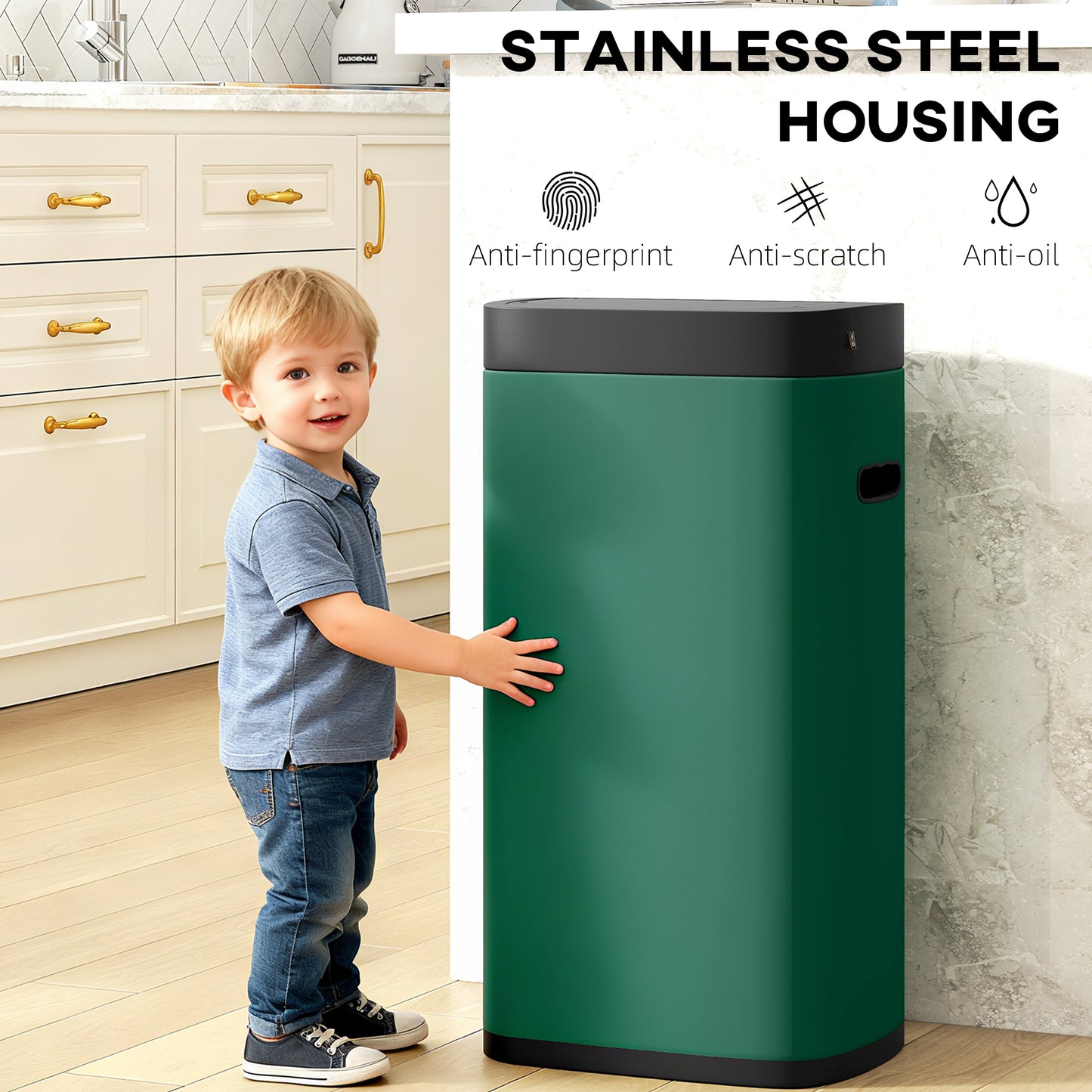 Homcom 50L Sensor Bin Automatic Kitchen Bin With Manual Override Battery Operated Handsfree Lid Inner Bucket Free Design