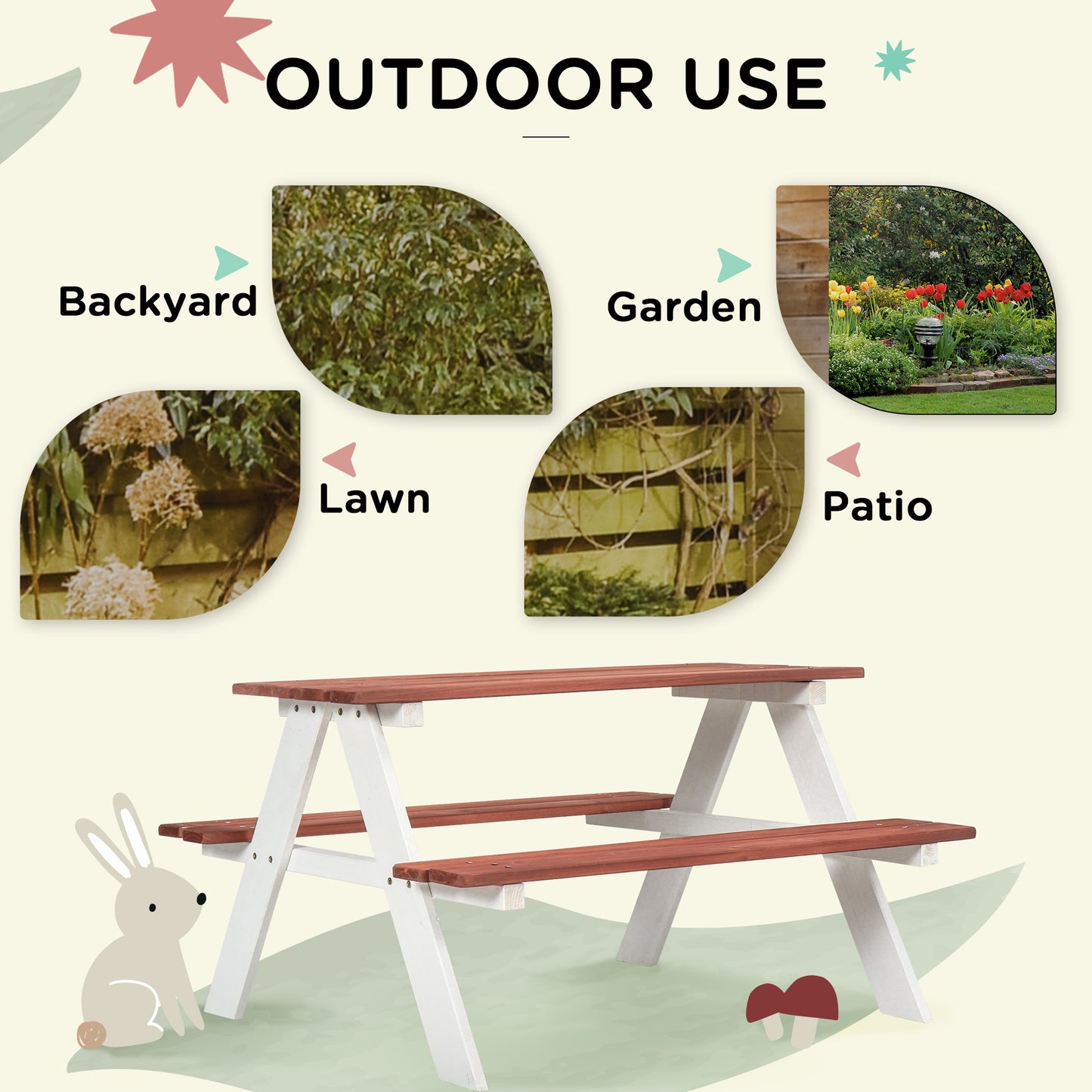 Outsunny Kids Picnic Table And Bench Set Weatherproof Wooden Furniture For Patio Ages 3 To 8 Brown