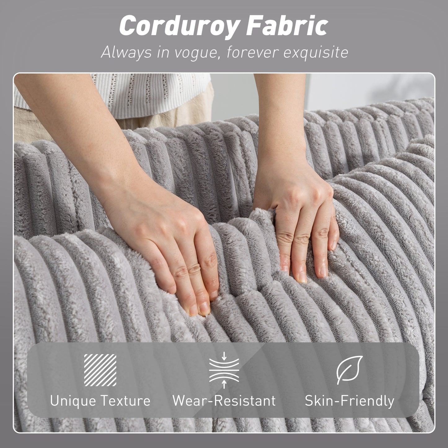 HOMCOM 2 Seater Click Clack Sofa Bed With Pull Out Design Corduroy Upholstery Light Grey