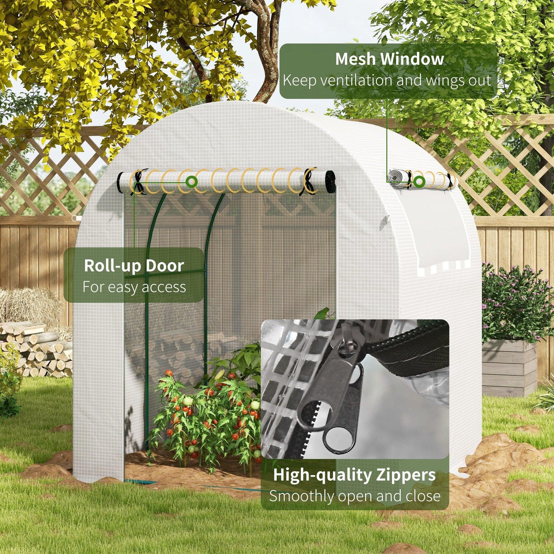 Outsunny Walk in Polytunnel Greenhouse, Green House for Garden with Roll-up Window and Door, 1.8 x 1.8 x 2 m, White - ALL4U RETAILER LTD