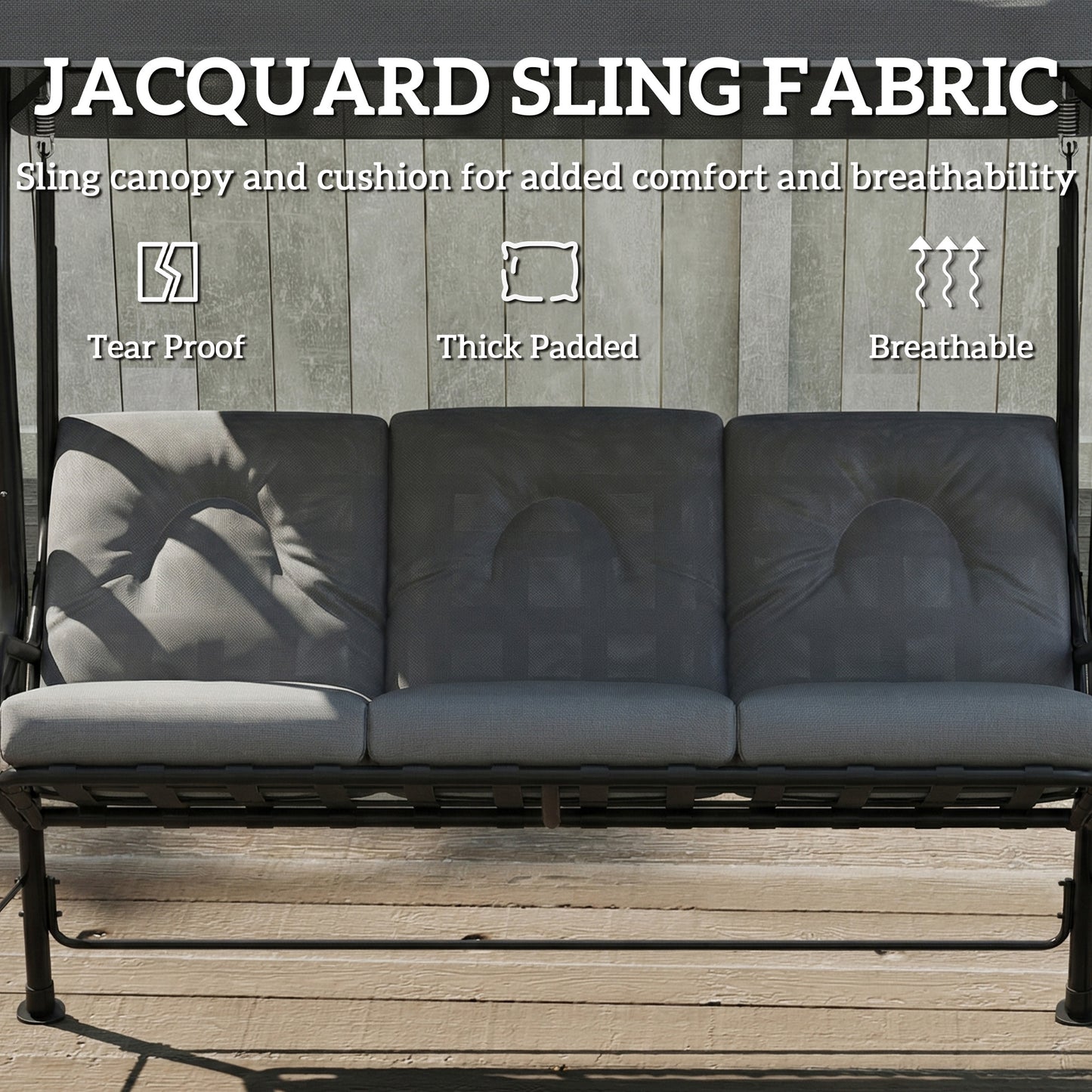 Outsunny 3 Seater Garden Swing Chair With Adjustable Waterproof Canopy Outdoor Patio Furniture Light Grey