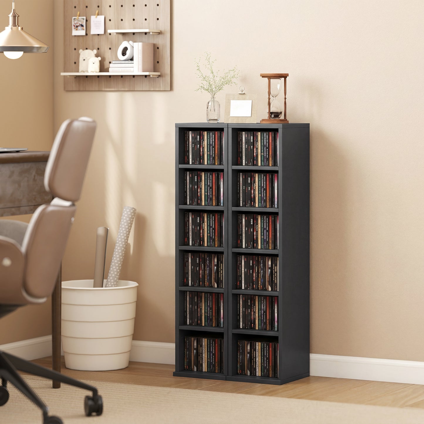 HOMCOM Set Of 2 CD Media Display Shelf Units Tower Rack With Adjustable Shelves Black