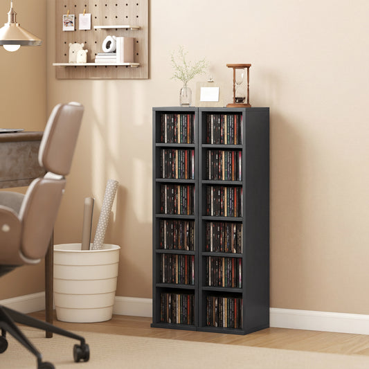 HOMCOM Set Of 2 CD Media Display Shelf Units Tower Rack With Adjustable Shelves Black