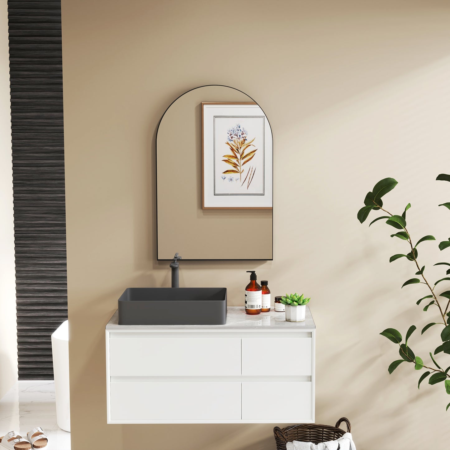 HOMCOM 60 X 90cm Arched Mirror Black With HD Glass And Shatter Resistant Film Plus Mounting Accessories