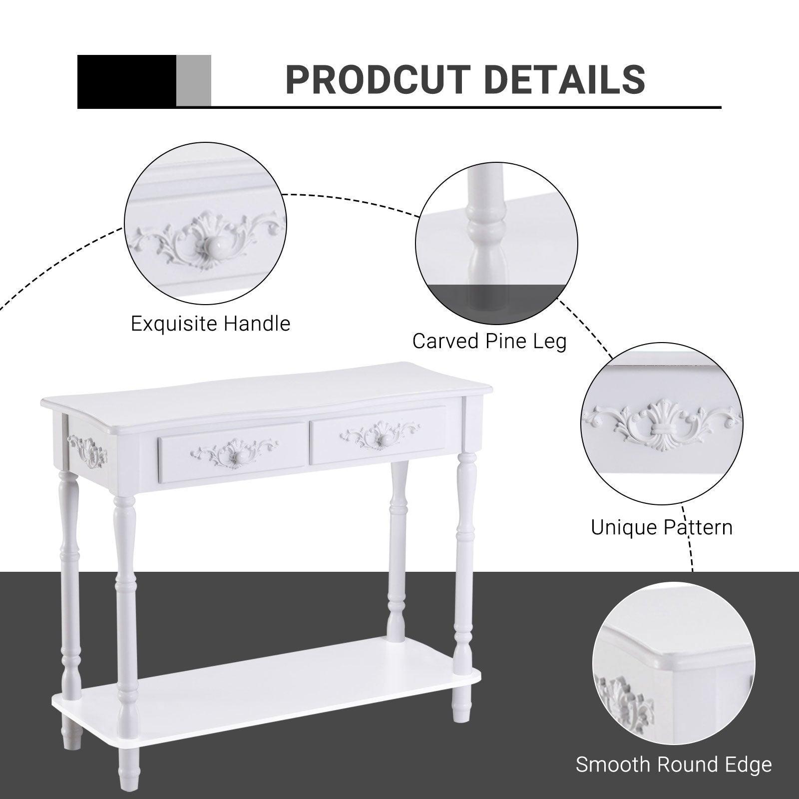 HOMCOM White Console Table with Storage Shelves & Drawers - ALL4U RETAILER LTD