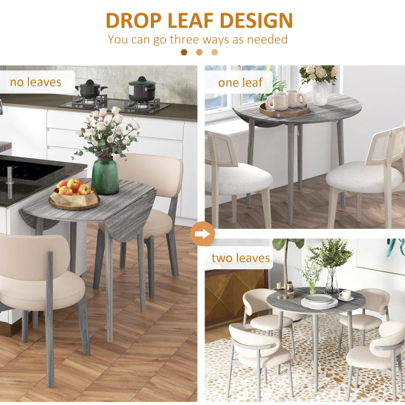 HOMCOM Folding Round Drop Leaf Dining Table for 4, Modern Space-Saving Kitchen Table with Wood Legs, Grey - ALL4U RETAILER LTD