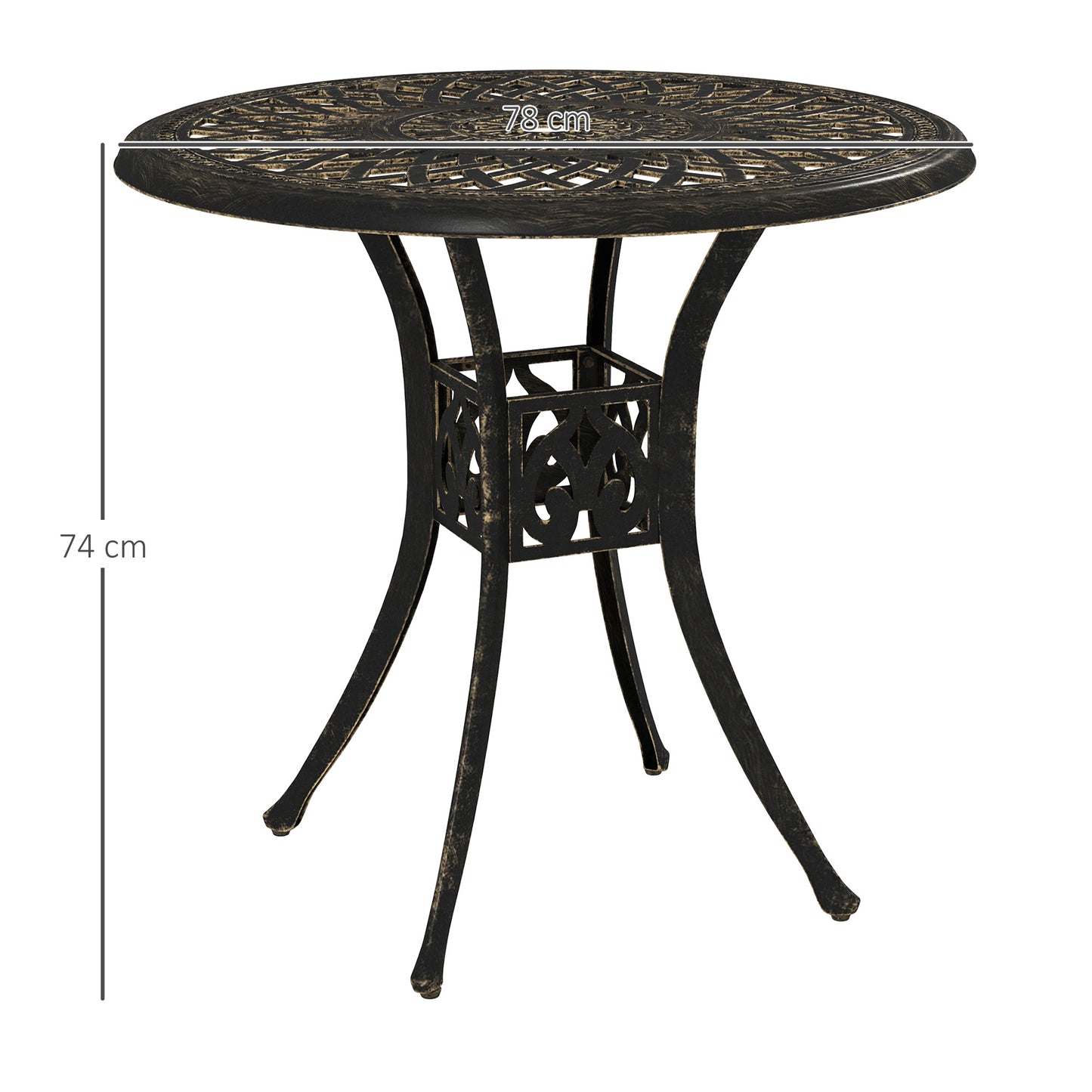 Outsunny 78 Cm Round Garden Dining Table With Parasol Hole Antique Cast Aluminium Bronze Tone Outdoor Table