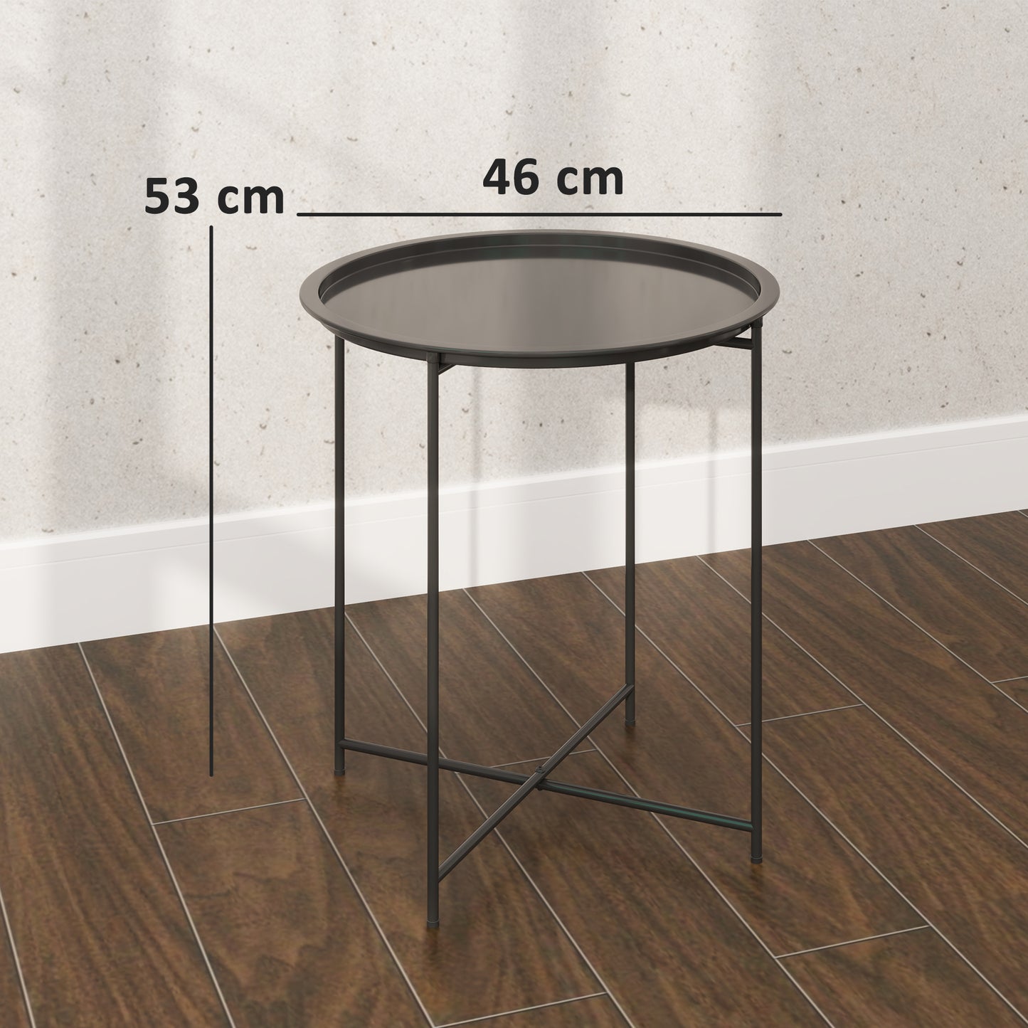Outsunny Steel Removable Tray Top Garden Table With Folding Legs Black Outdoor Coffee Table For Patio Balcony