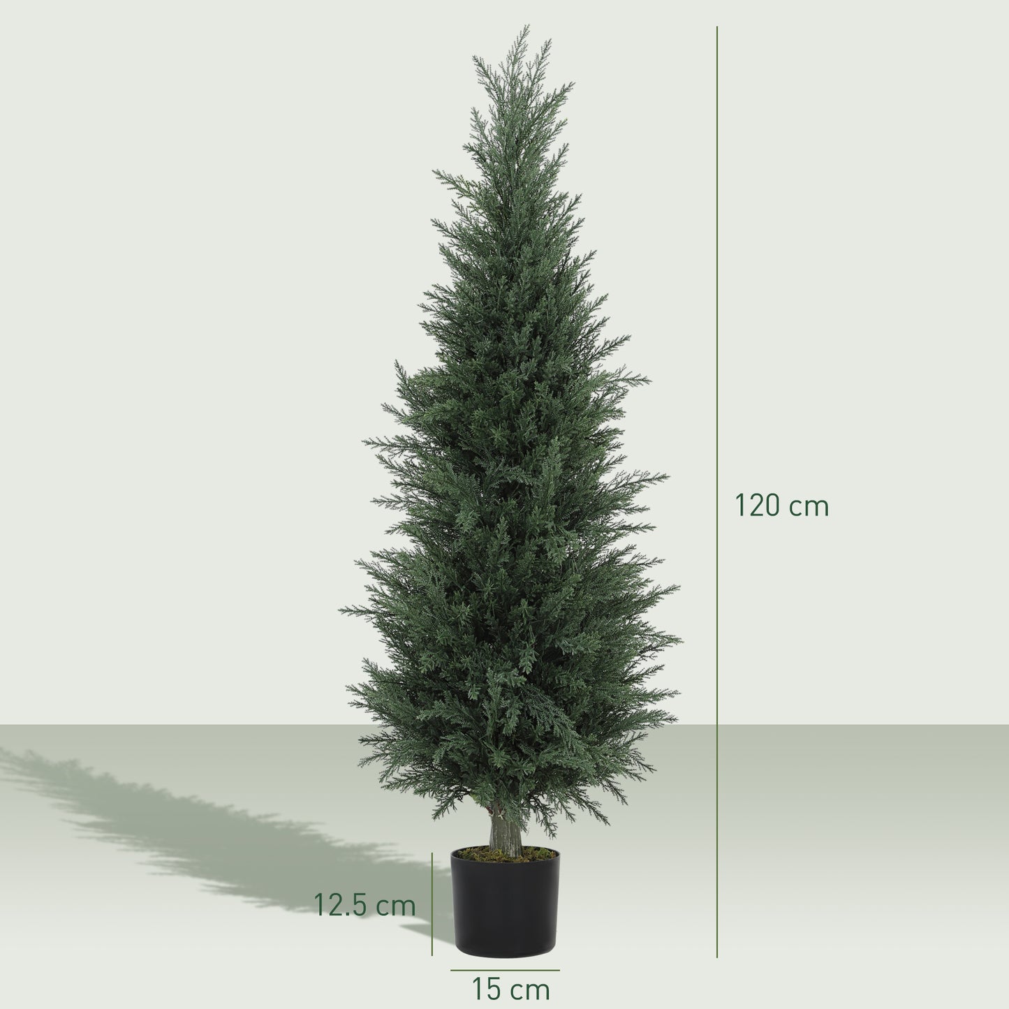HOMCOM Set Of Two Artificial Cypress Trees In Cement Pots Green UV Resistant Durable Plastic Indoor Outdoor Decor