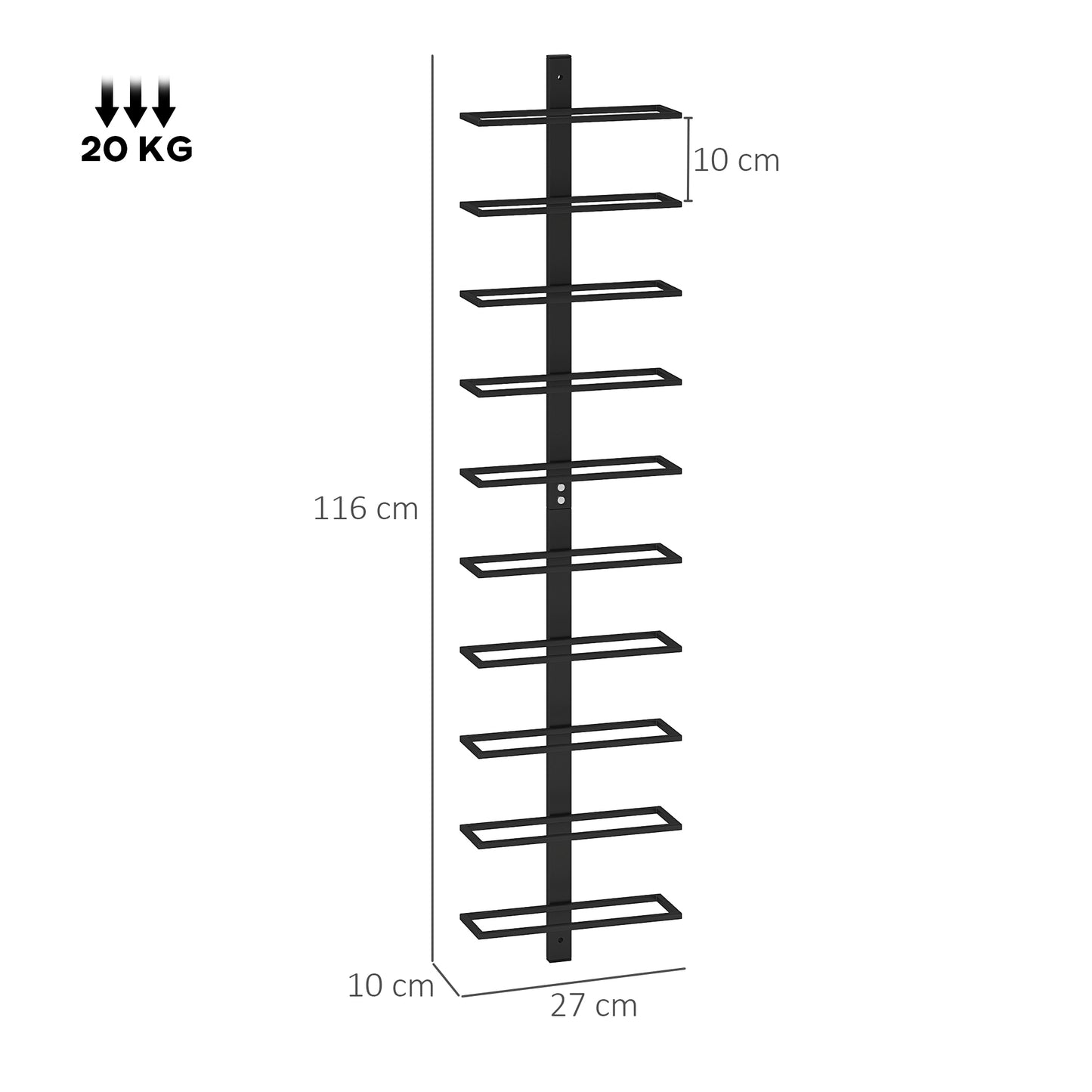 HOMCOM Wall Mounted 10 Tier Metal Wine Rack Display Storage Holder for Kitchen Dining Room Bar Cellar Black