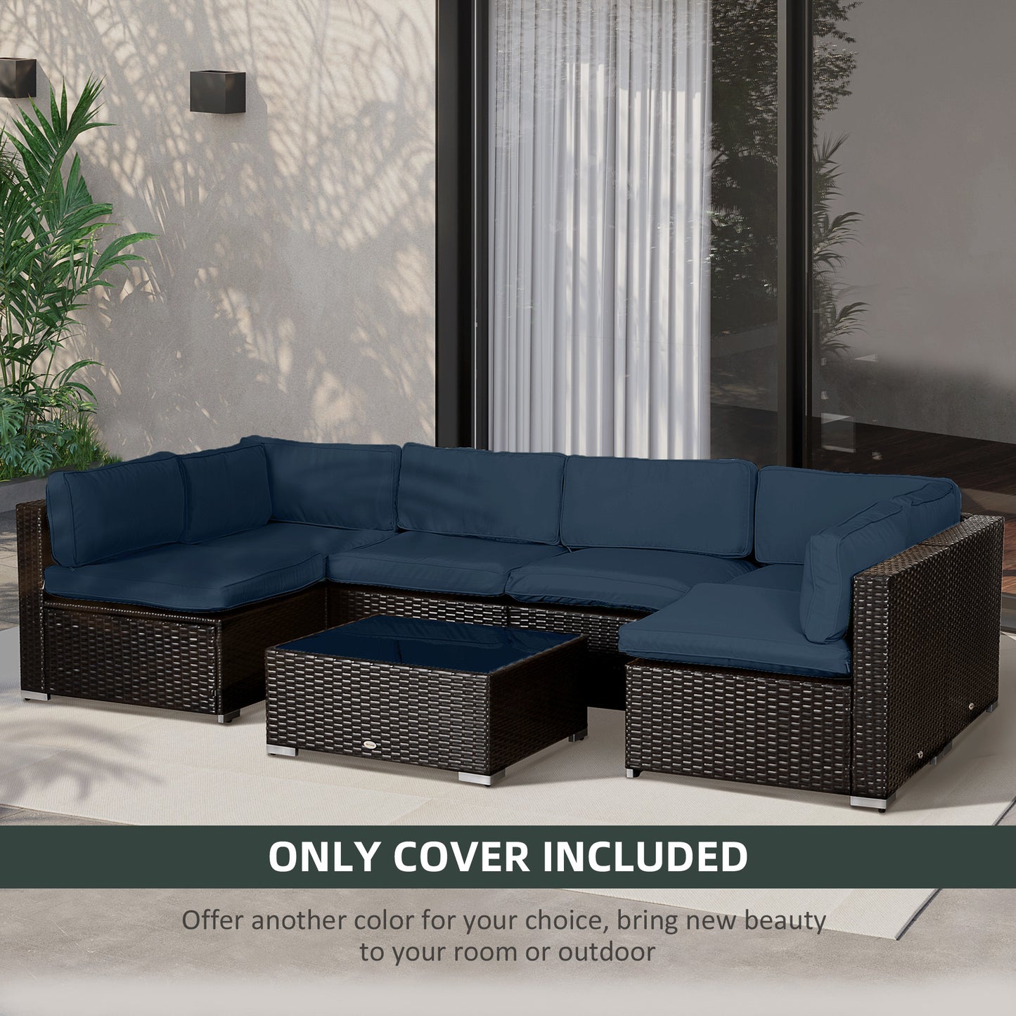 Outsunny 14 Piece Mixed Cushion Cover Set Outdoor Blue For Seat And Back Cushions With Zippers