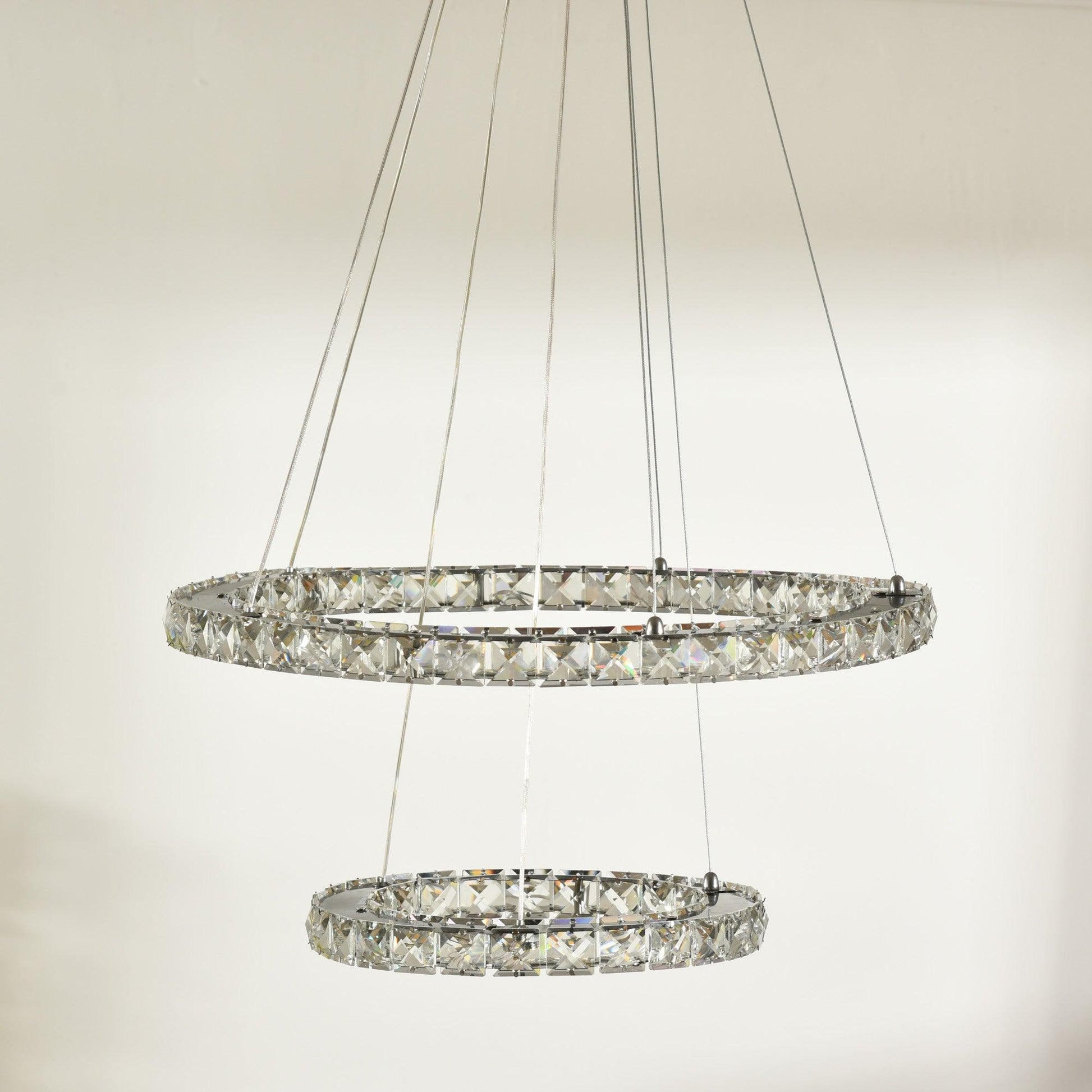 HOMCOM Modern LED Chandelier with Crystal Rings, Dimmable Ceiling Light - ALL4U RETAILER LTD