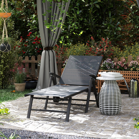 Outsunny Five Position Reclining Sun Lounger Grey Outdoor Garden With Textiline Mesh Seat