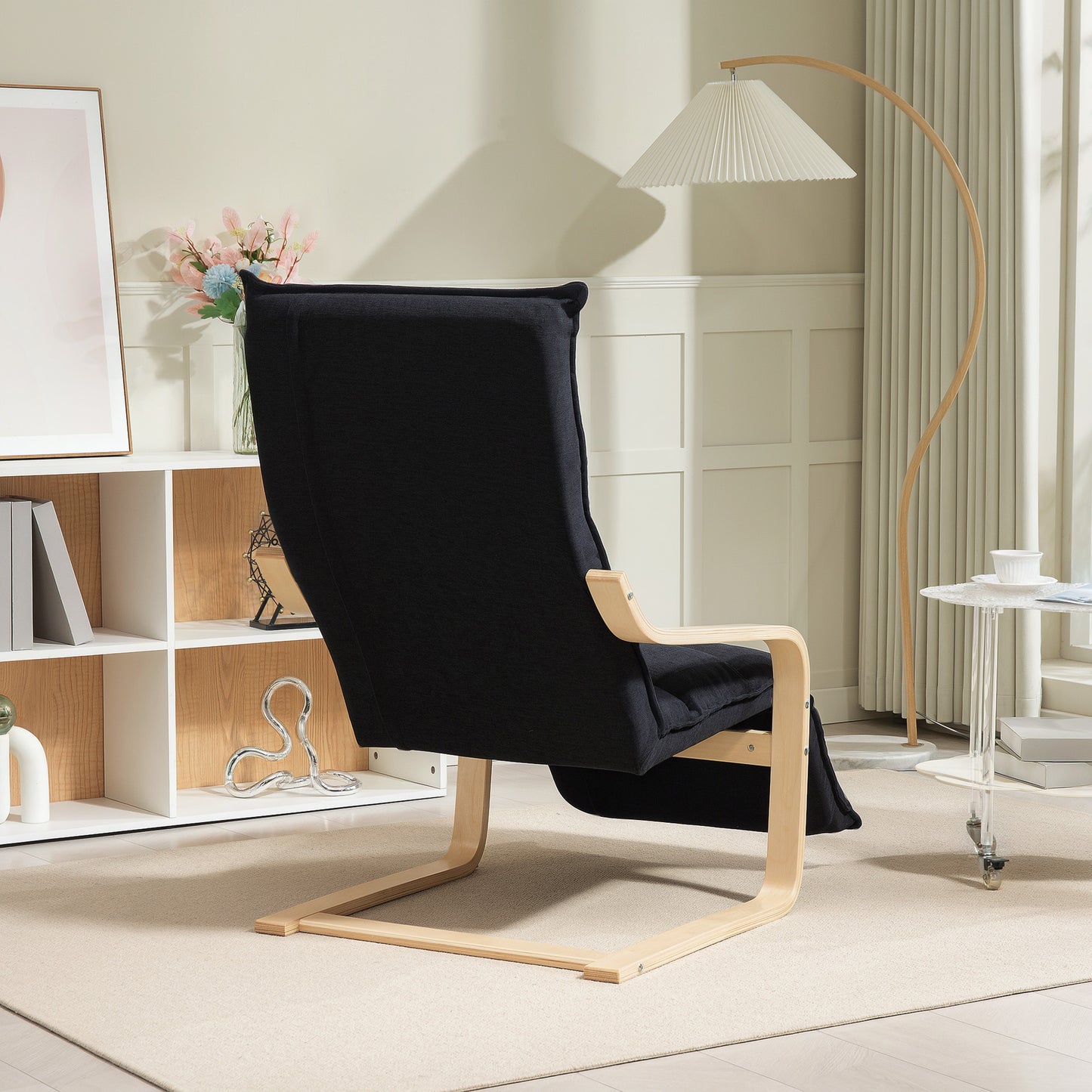 HOMCOM Curved Wooden Accent Chair With Adjustable Footrest Rocking Motion Velvet Upholstery Black Birch Wood Frame