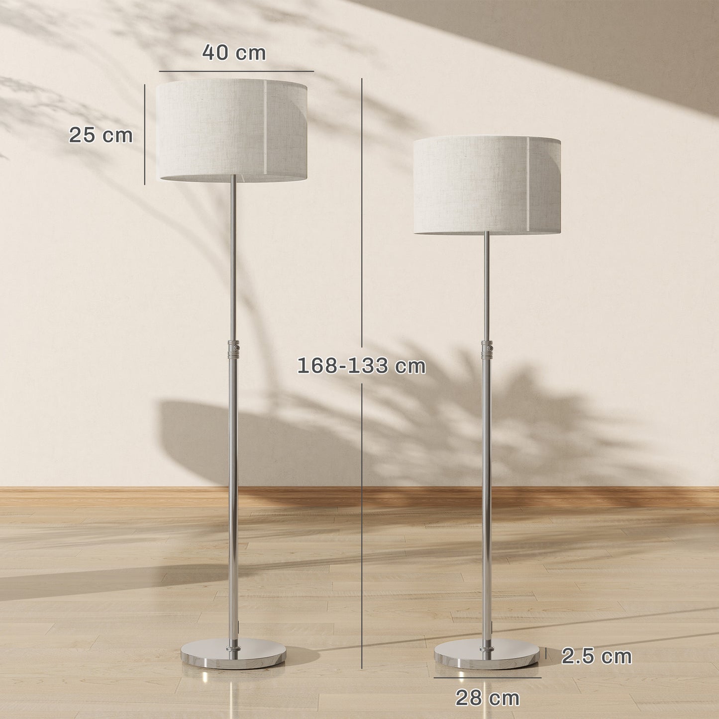 HOMCOM Floor Lamp With Remote Height Adjustable Linen Shade Dimmable 3000K 6000K Color Temperatures Foot Switch Silver