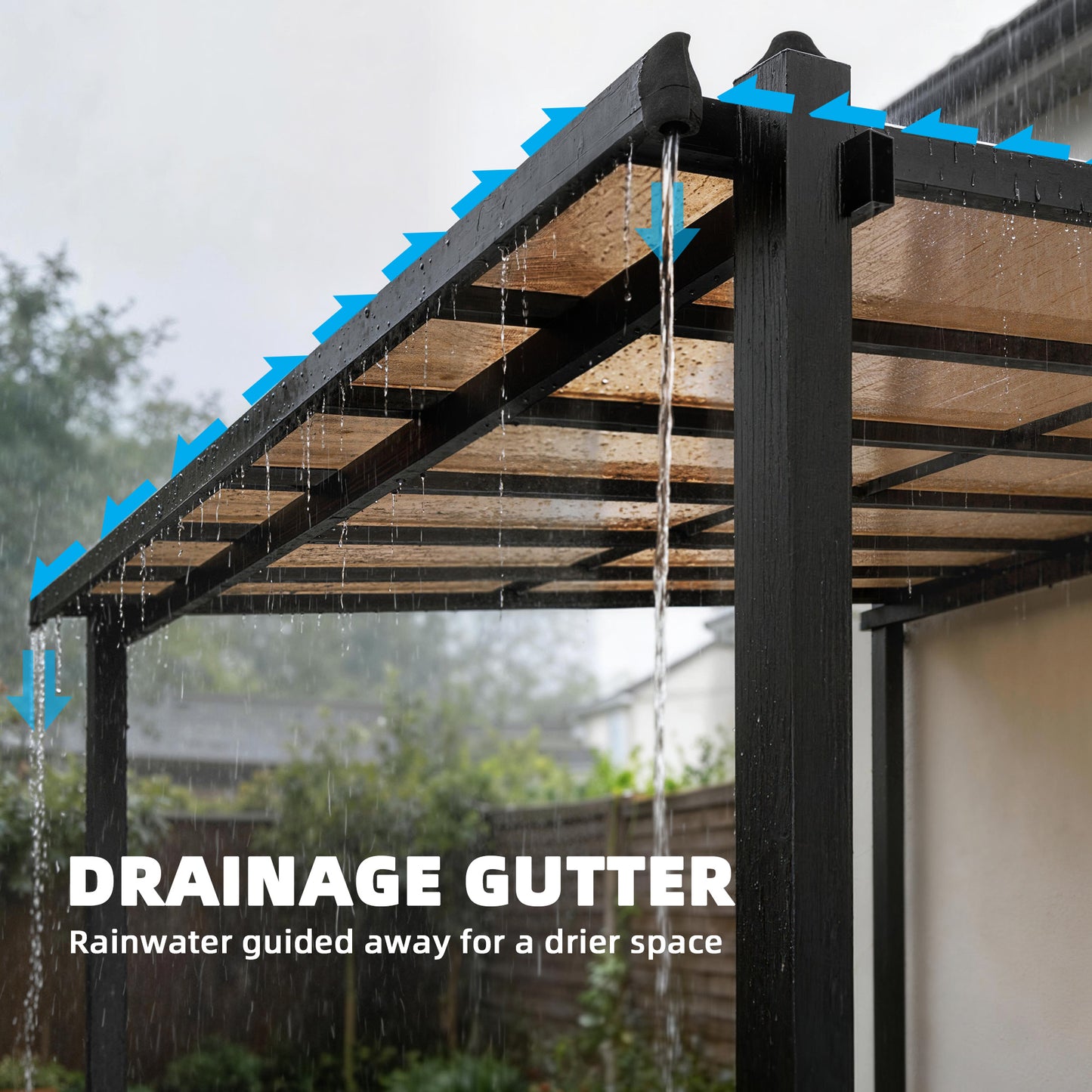 Outsunny 3.6 x 3 m Lean To Garden Pergola With PC Roof Aluminium Frame Hardtop Gazebo With Drainage Gutters Dark Grey
