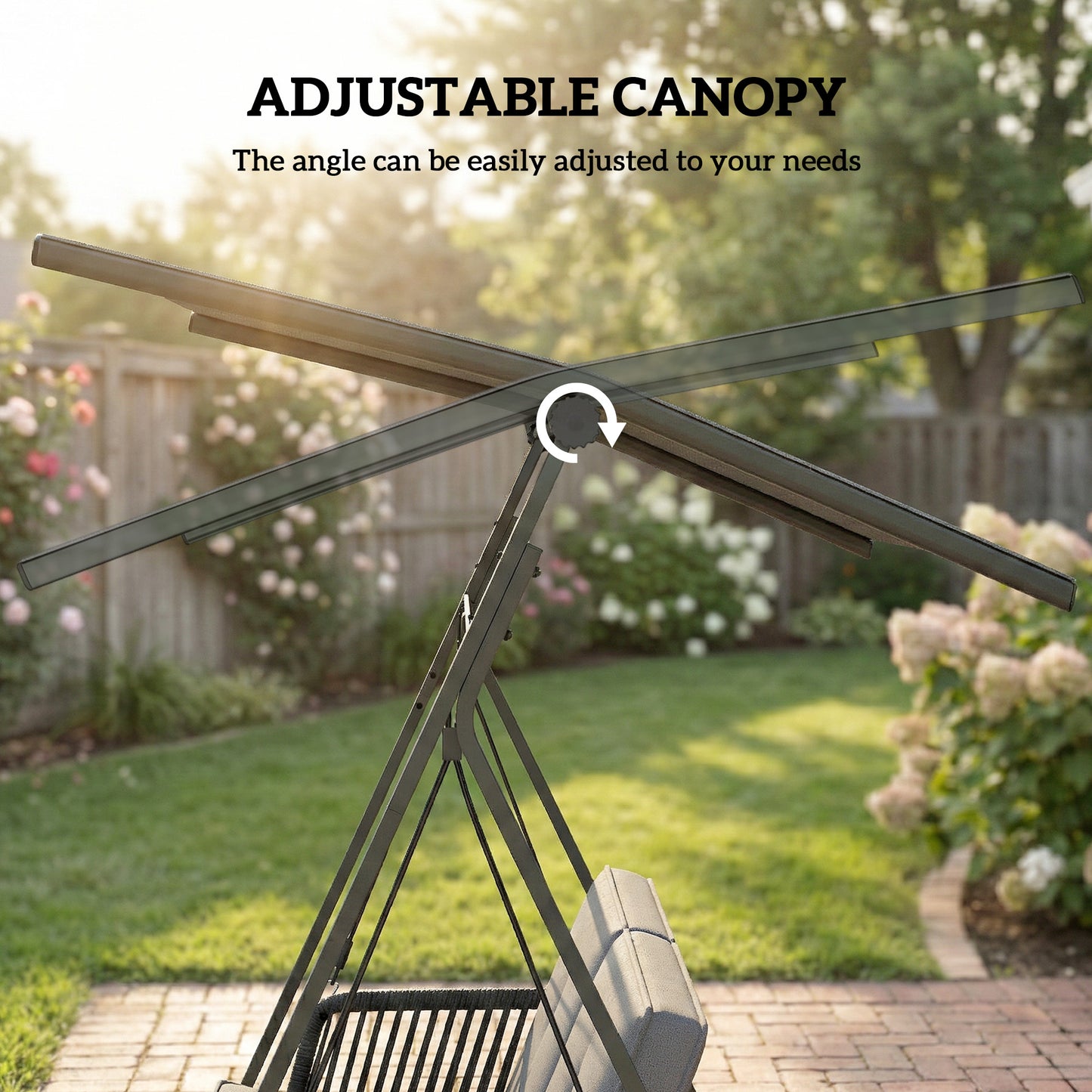 Outsunny 2-Seater Rattan Hanging Swing Chair For Outdoor Garden With Stand Adjustable Canopy And Cushions