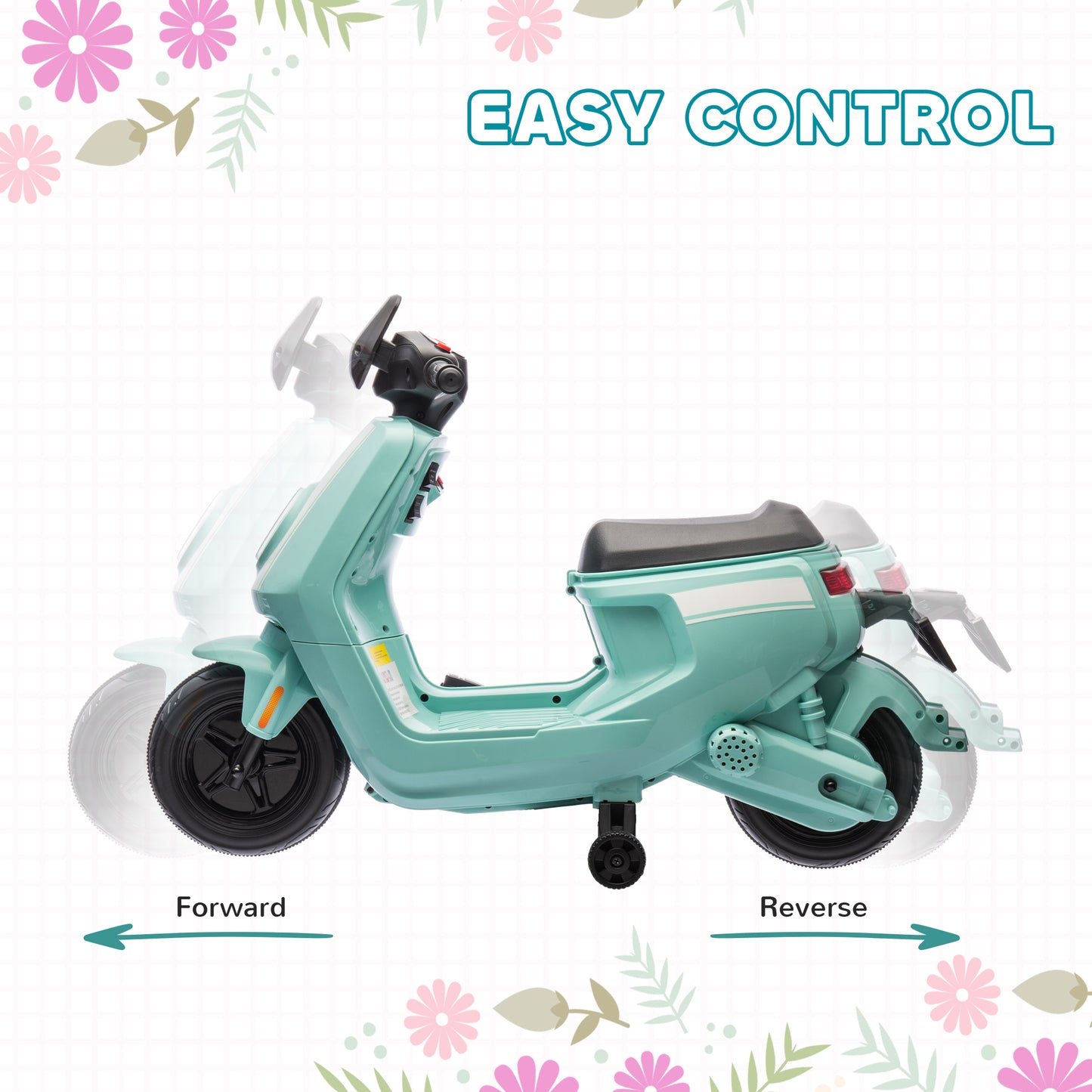 AIYAPLAY 6V Kids Electric Motorbike with Headlight & Music - Green, Training Wheels for Ages 18-36 Months