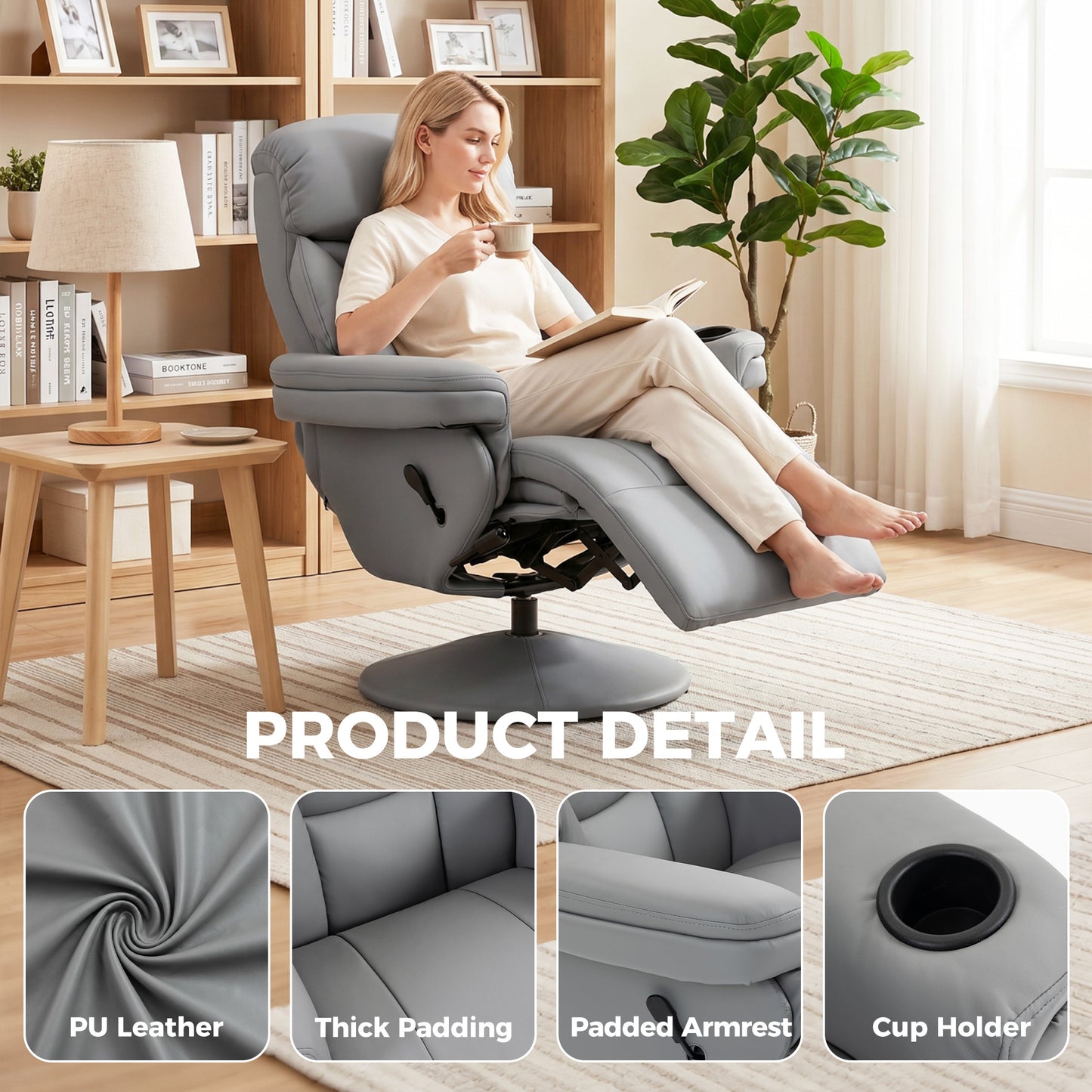 HOMCOM Upholstered Reclining Armchair With Footrest And Adjustable Backrest Manual Recliner Grey
