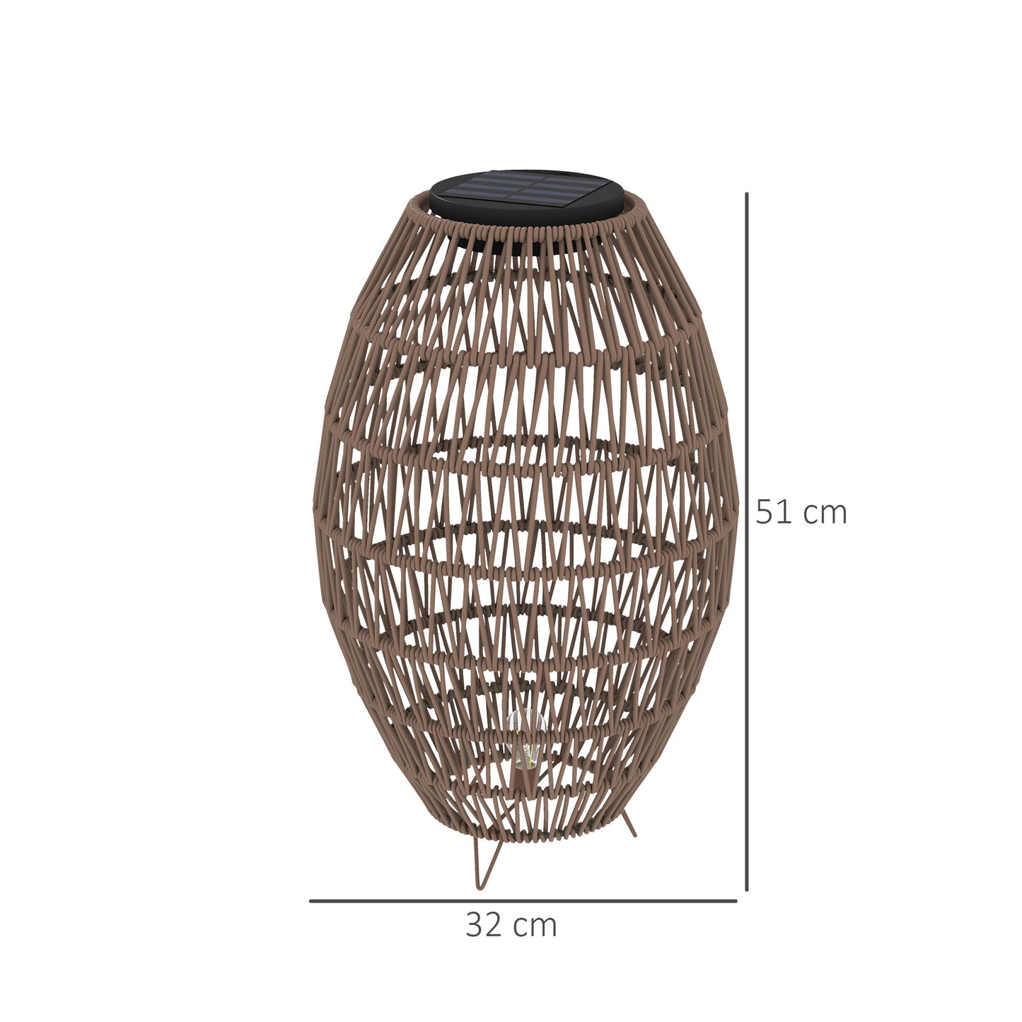 Outsunny Rattan Solar Lamp Outdoor Lantern IP44 Waterproof Auto On Off Light for Porch and Pathway Dark Brown