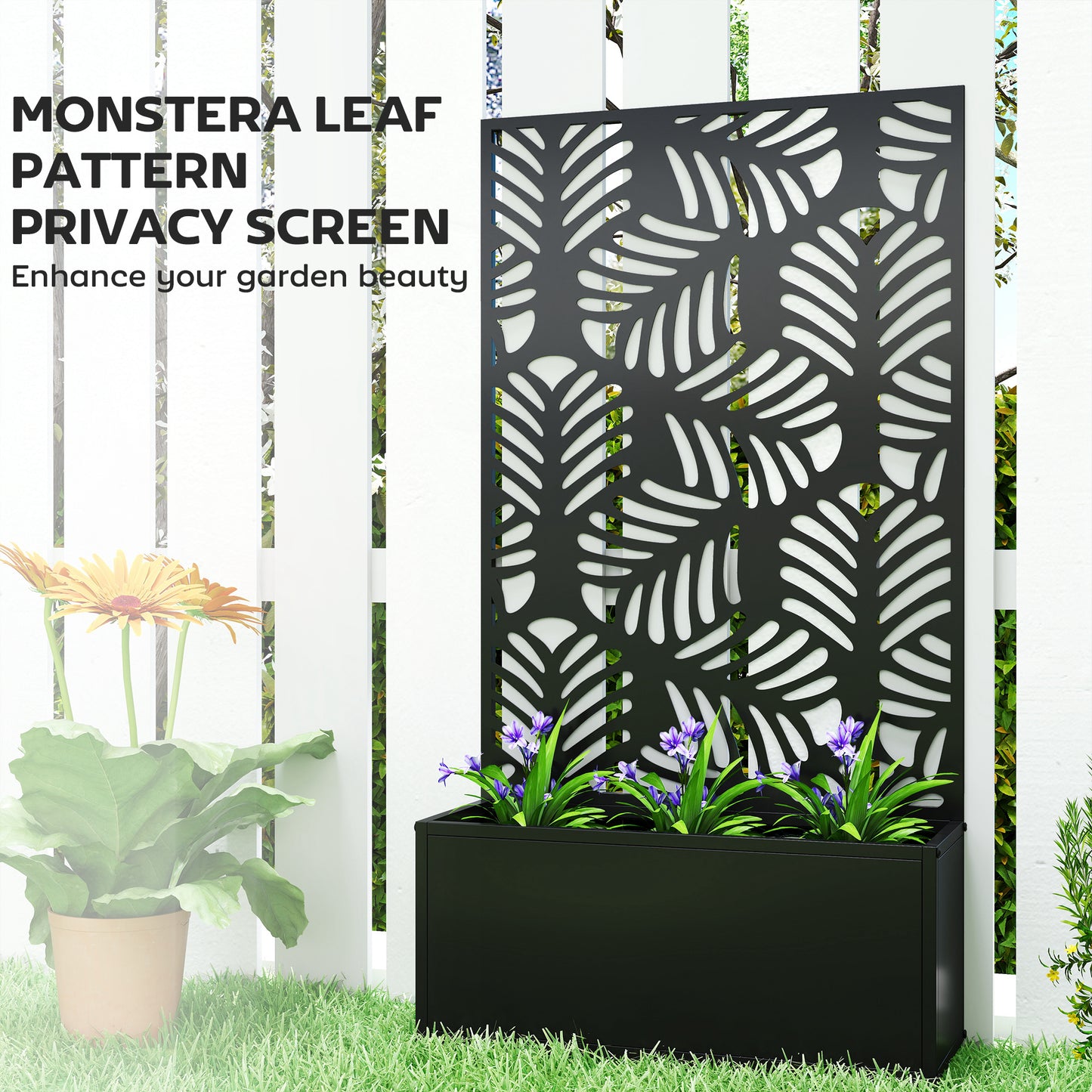 Outsunny Metal Garden Bed With Trellis Raised Planter For Wall Mounted Or Freestanding Privacy Screen 29L Soil