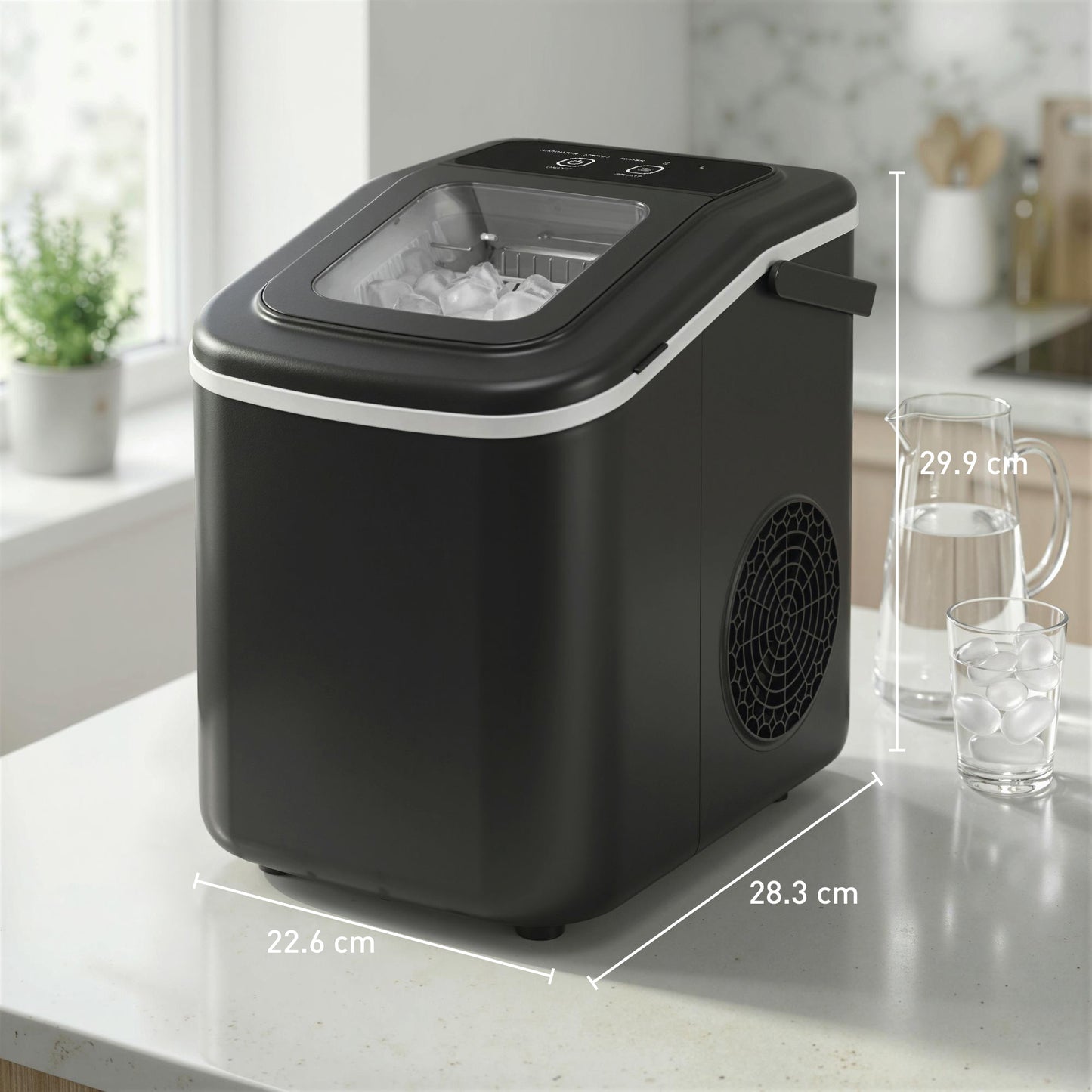 HOMCOM Countertop Ice Maker Machine 9 Cubes In 7 Minutes Portable Ice Maker With Scoop And Basket Two Sizes Black