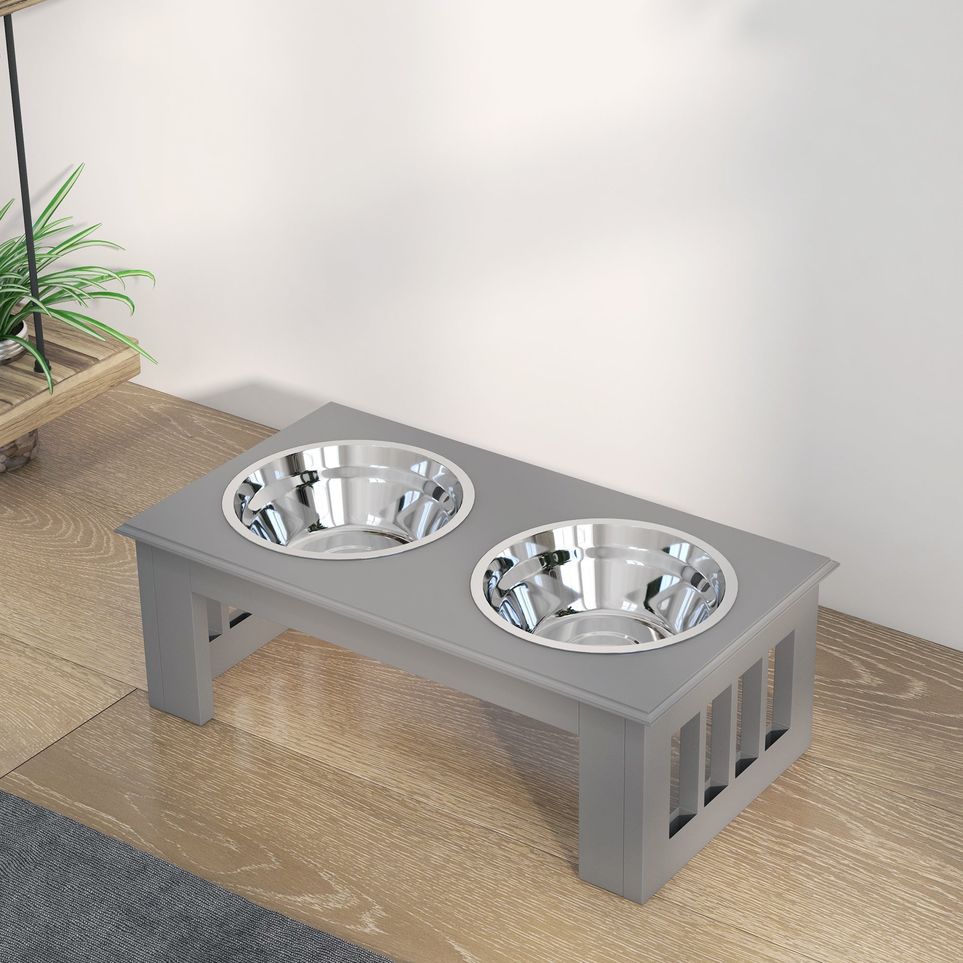 PawHut Elevated Stainless Steel Dog Feeding Station with Dual Bowls for Small Breeds - Grey - ALL4U RETAILER LTD