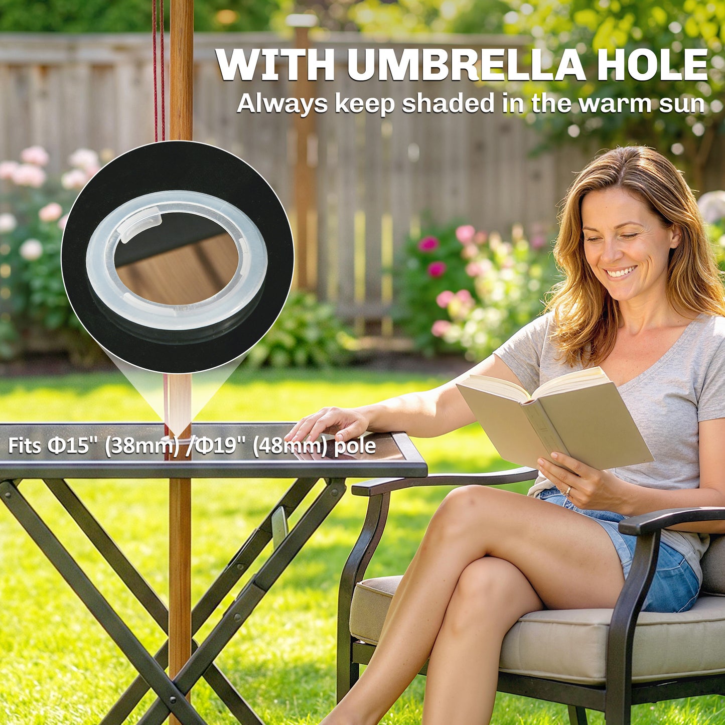 Outsunny Folding Outdoor Dining Table Square Garden Table With Tempered Glass Top Parasol Hole 70x70x70 cm