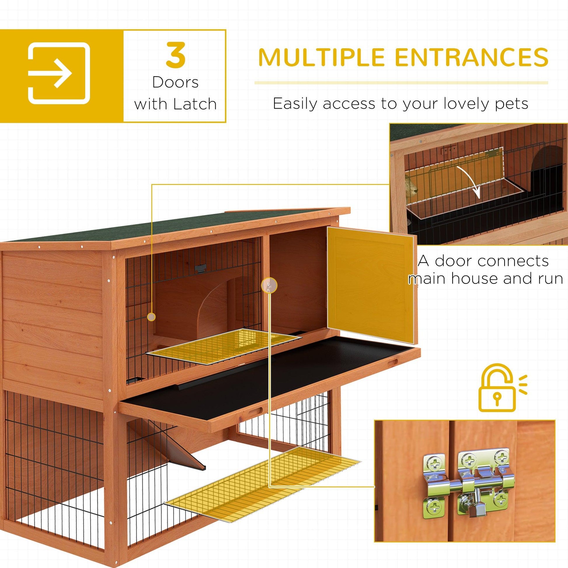 PawHut 2 Tier Antiseptic Wood Rabbit Hutch with Run Outdoor 92cm Orange - ALL4U RETAILER LTD