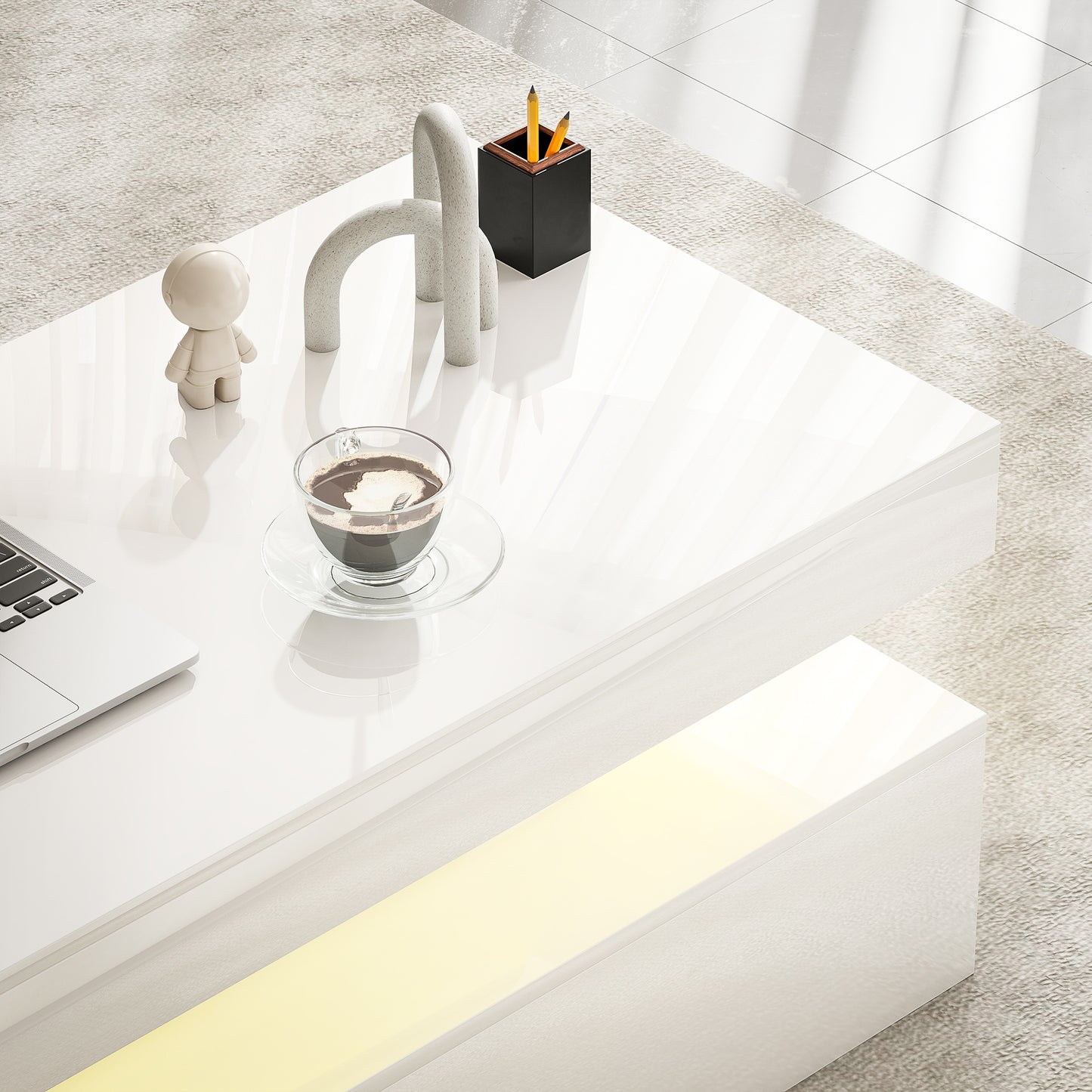 HOMCOM LED Coffee Table With Storage High Gloss White Modern Minimalist Design With RGB Lighting