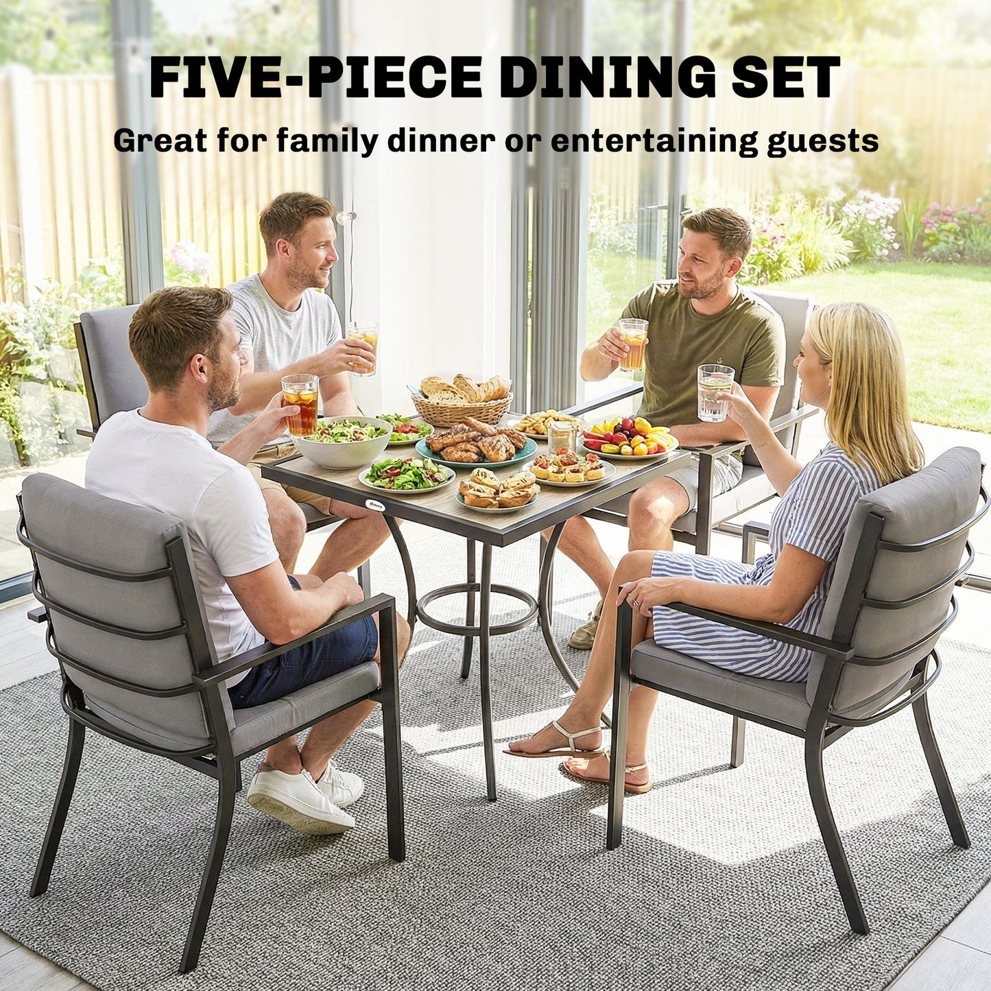 Outsunny 5 Piece Outdoor Dining Set With Cushions For 4 People Square Table And Stackable Chairs